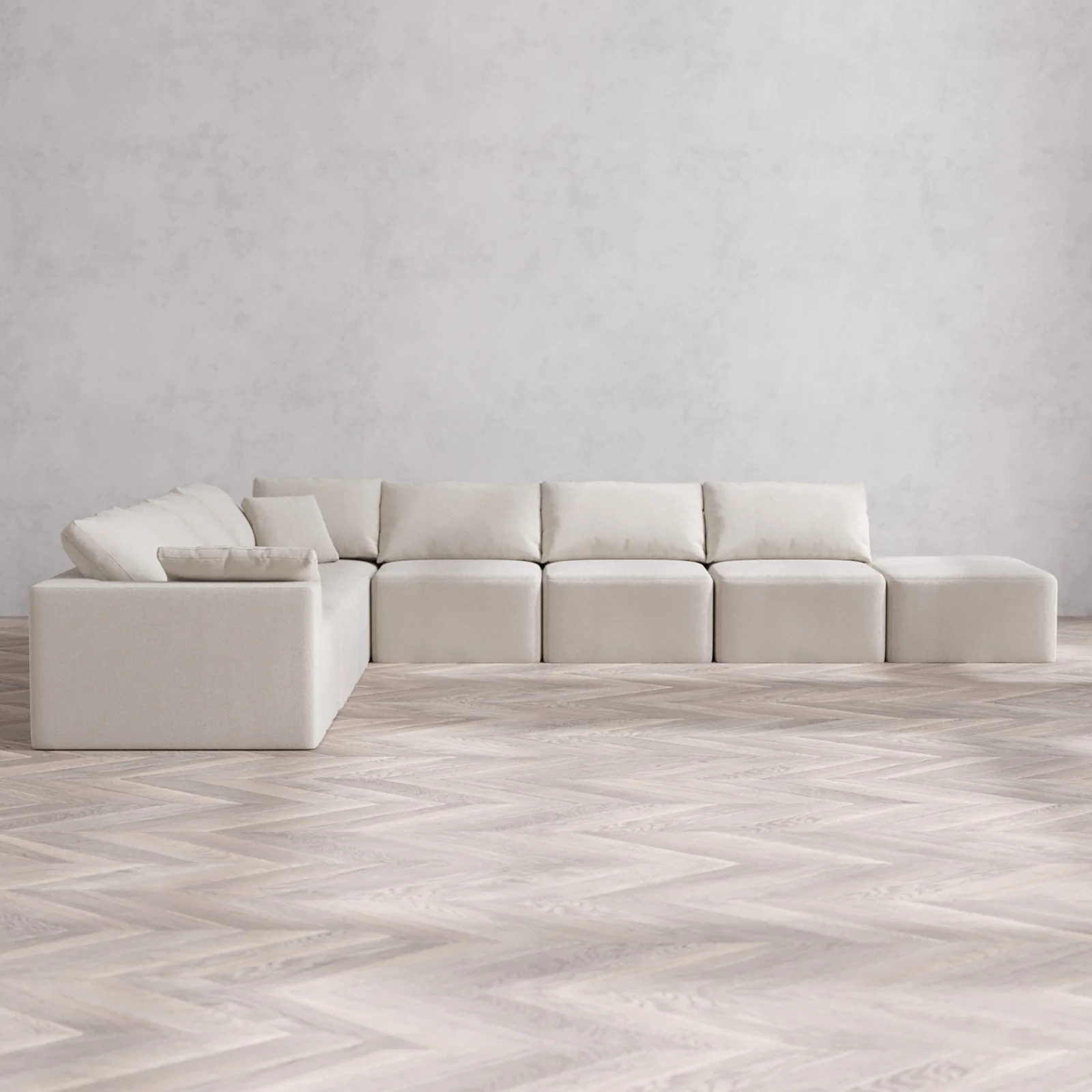 Slipcover Only - Modular Washable 8-Seater Open End Corner Sectional Cloud Sofa in Pearl | Left-Facing Arm