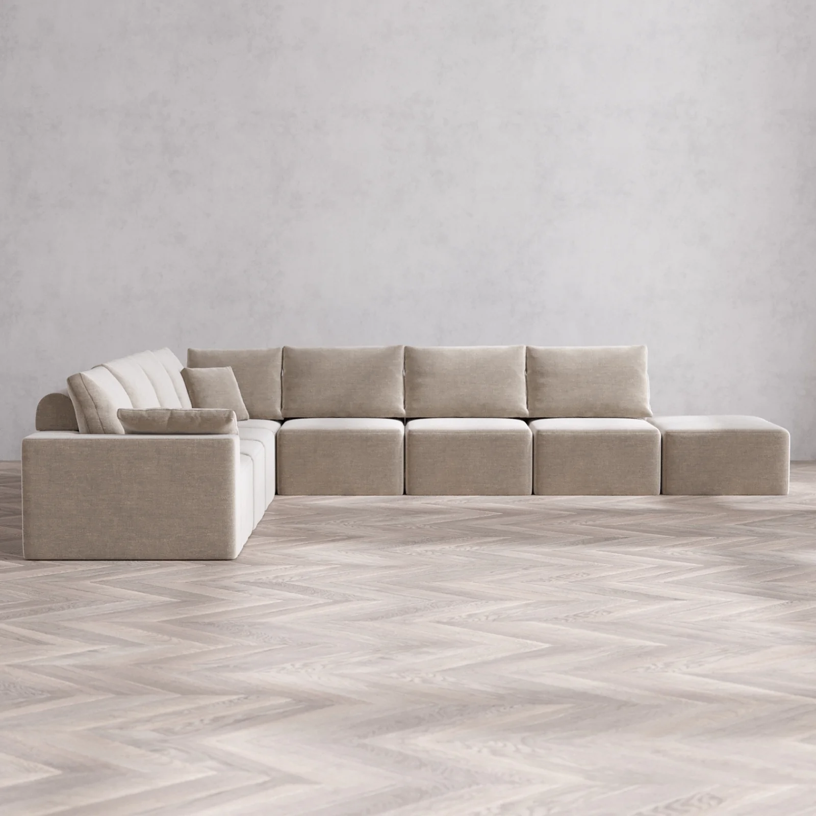 Slipcover Only - Modular Washable 8-Seater Open End Corner Sectional Cloud + Bolster Sofa in Caraway | Left-Facing Arm