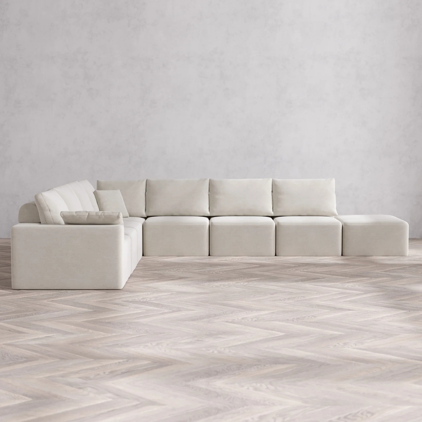 Slipcover Only - Modular Washable 8-Seater Open End Corner Sectional Cloud + Bolster Sofa in Cashew | Left-Facing Arm