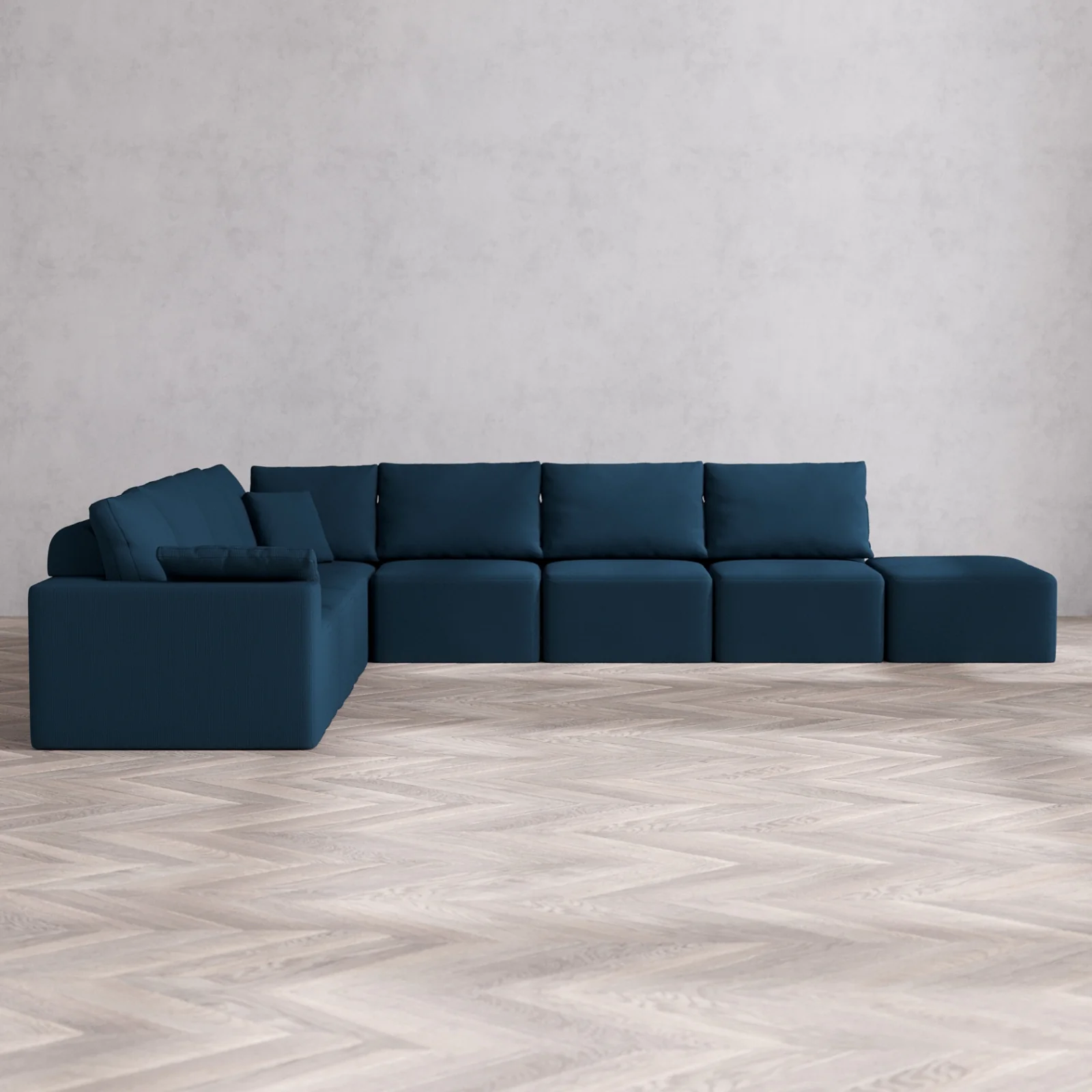 Slipcover Only - Modular Washable 8-Seater Open End Corner Sectional Cloud + Bolster Sofa in Lazuli | Left-Facing Arm