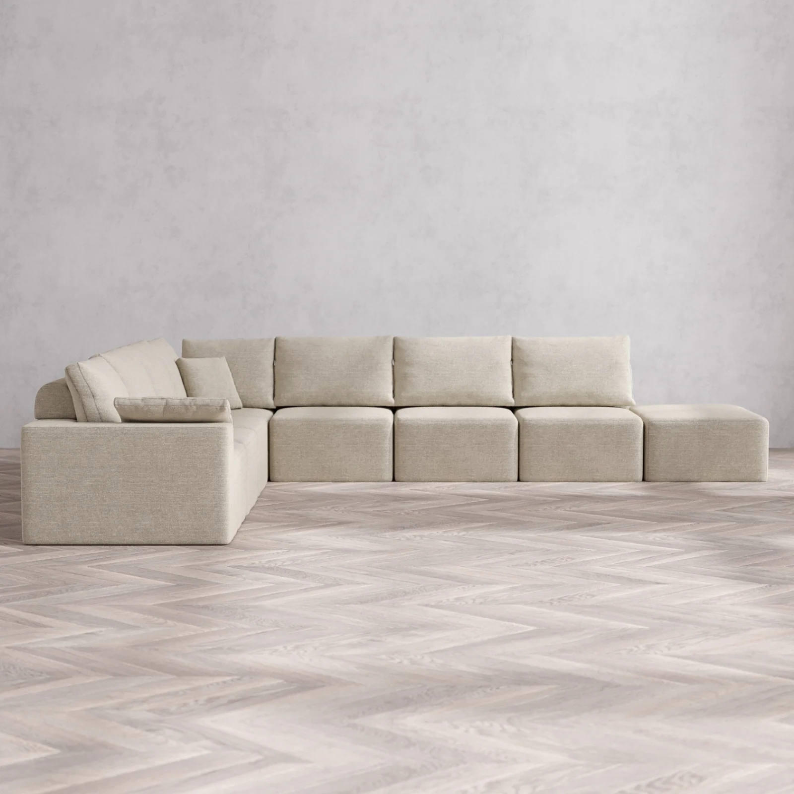 Slipcover Only - Modular Washable 8-Seater Open End Corner Sectional Cloud + Bolster Sofa in Sandstone | Left-Facing Arm