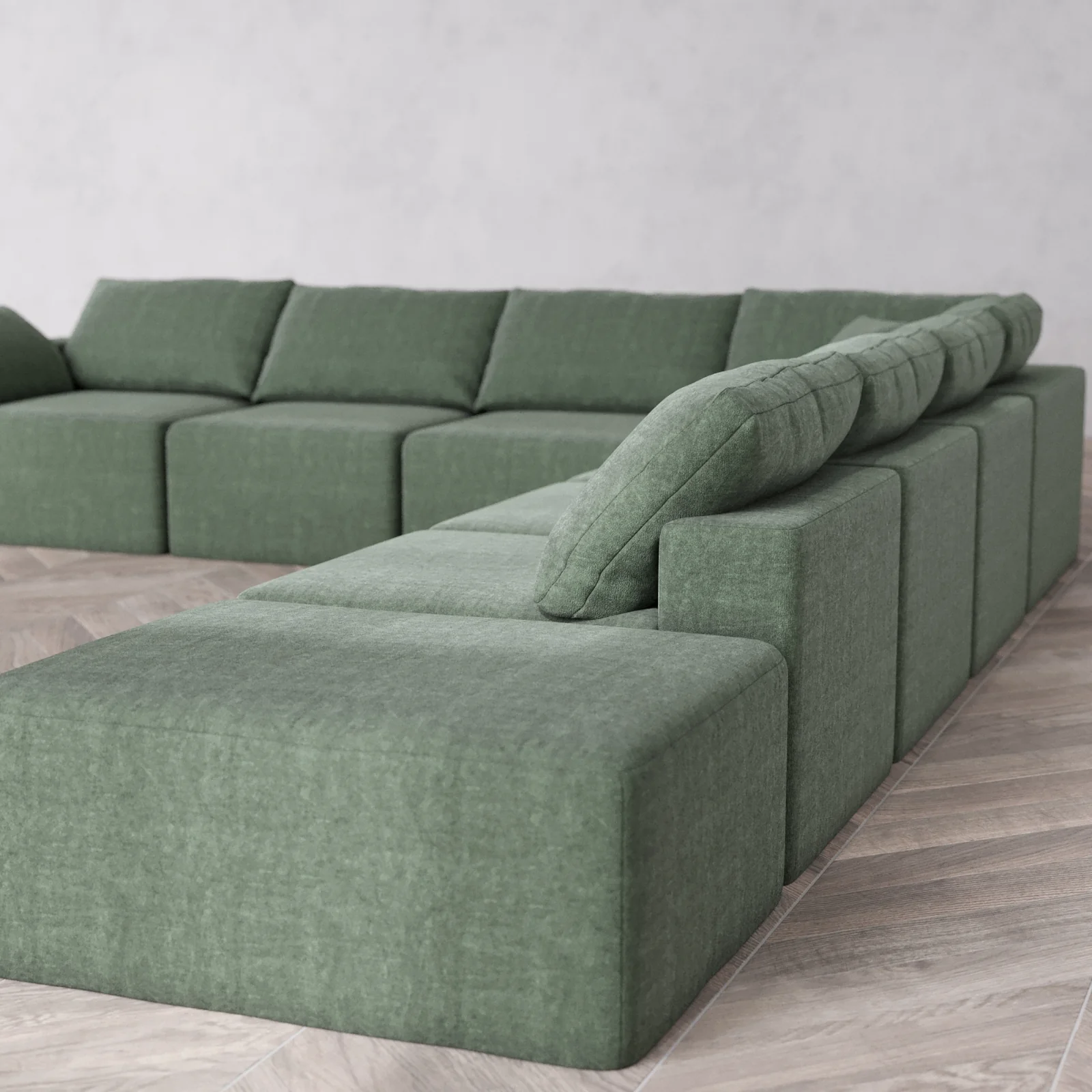 Slipcover Only - Modular Washable 8-Seater Open End Corner Sectional Cloud Sofa in Sage | Left-Facing Arm - Image 5