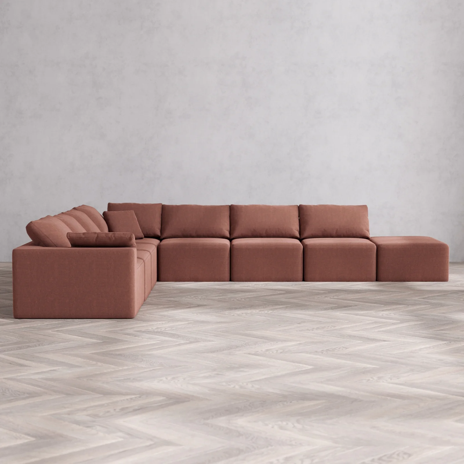 Slipcover Only - Modular Washable 8-Seater Open End Corner Sectional Cloud Sofa in Sumac | Left-Facing Arm