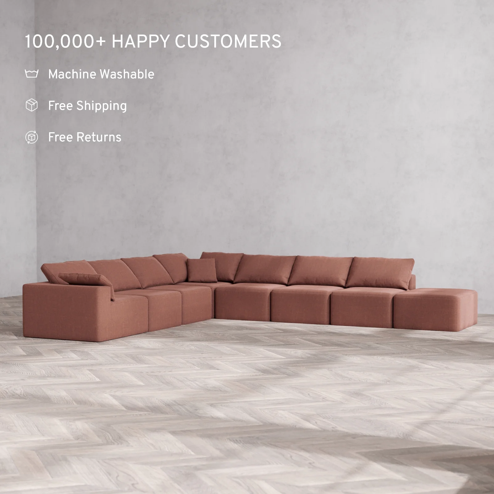 Slipcover Only - Modular Washable 8-Seater Open End Corner Sectional Cloud Sofa in Sumac | Left-Facing Arm - Image 2