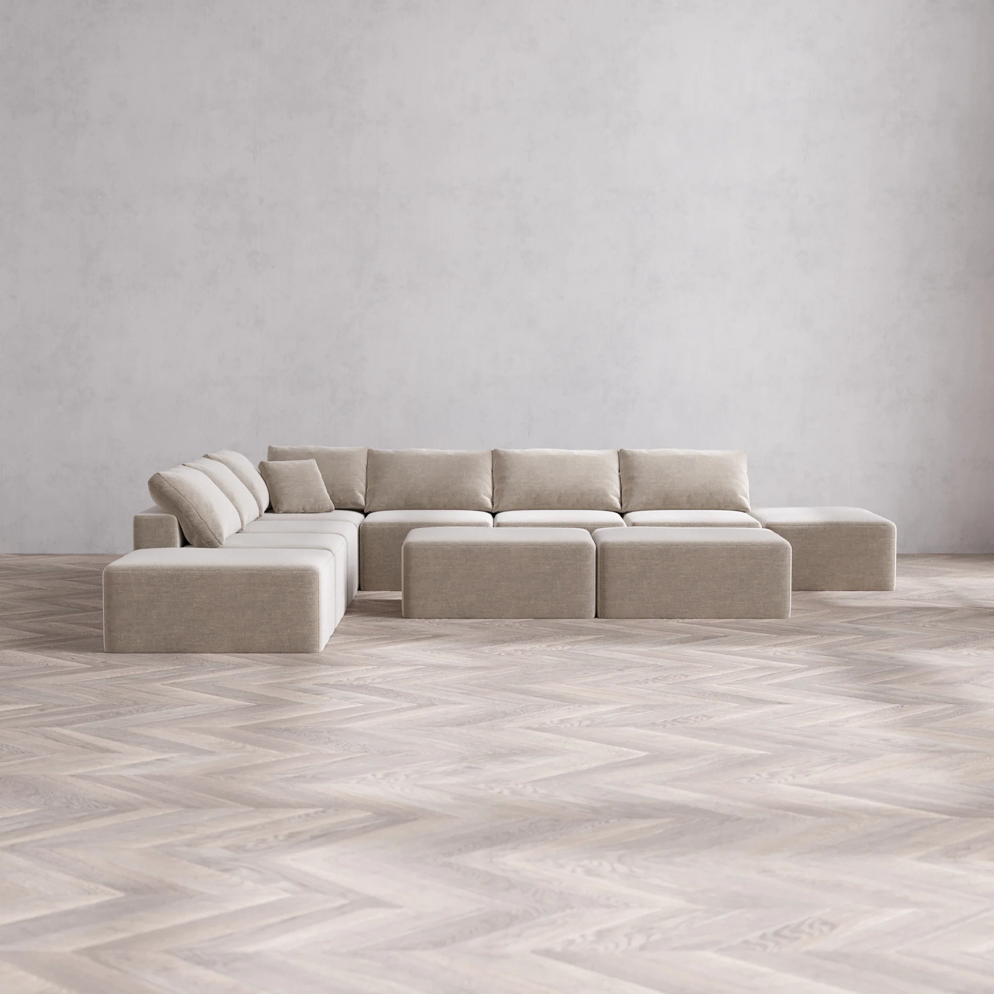 Slipcover Only - Modular Washable 8-Seater Open-Ends Corner Sectional + Chaise Ottoman Bench Cloud Sofa in Caraway