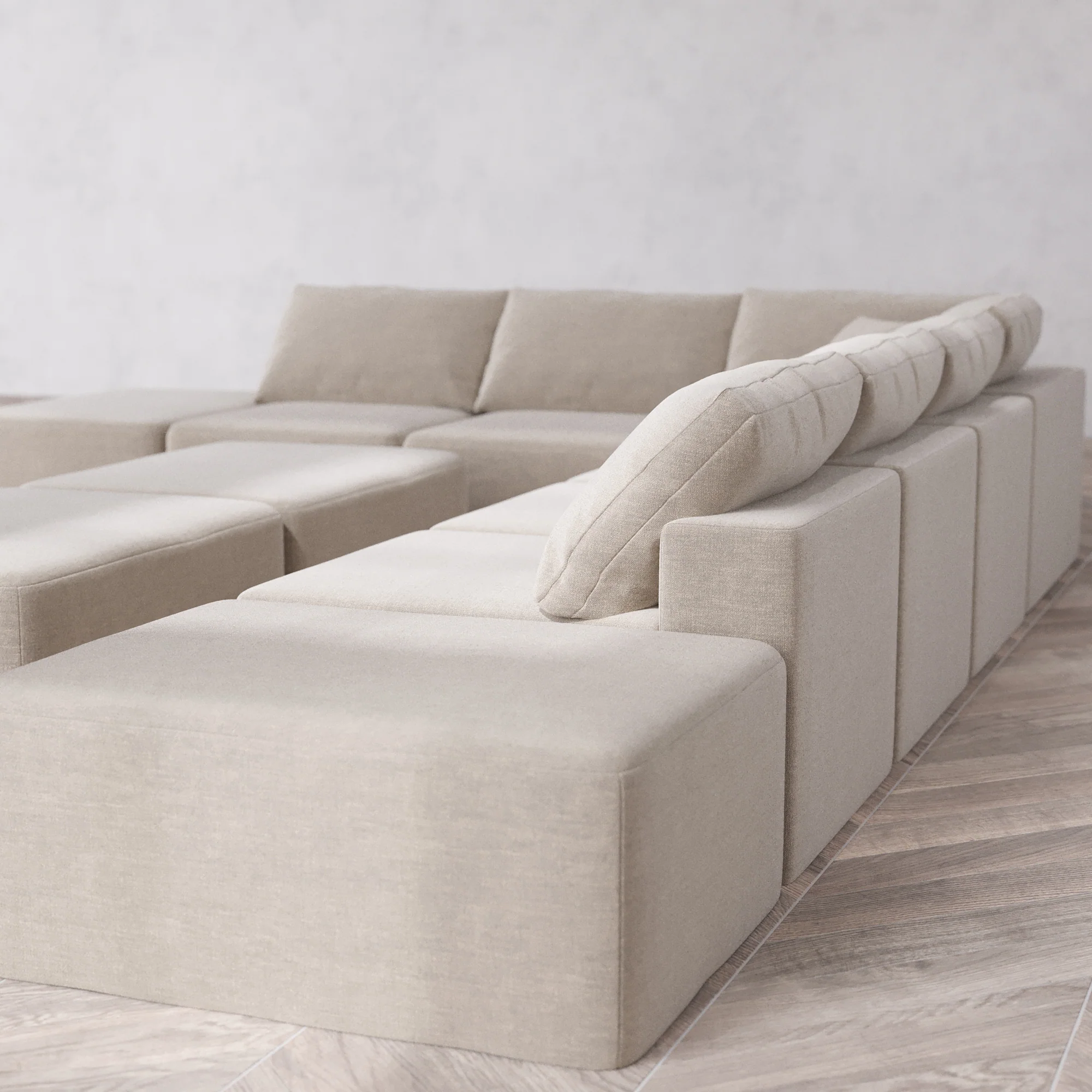 Slipcover Only - Modular Washable 8-Seater Open-Ends Corner Sectional + Chaise Ottoman Bench Cloud Sofa in Caraway - Image 5