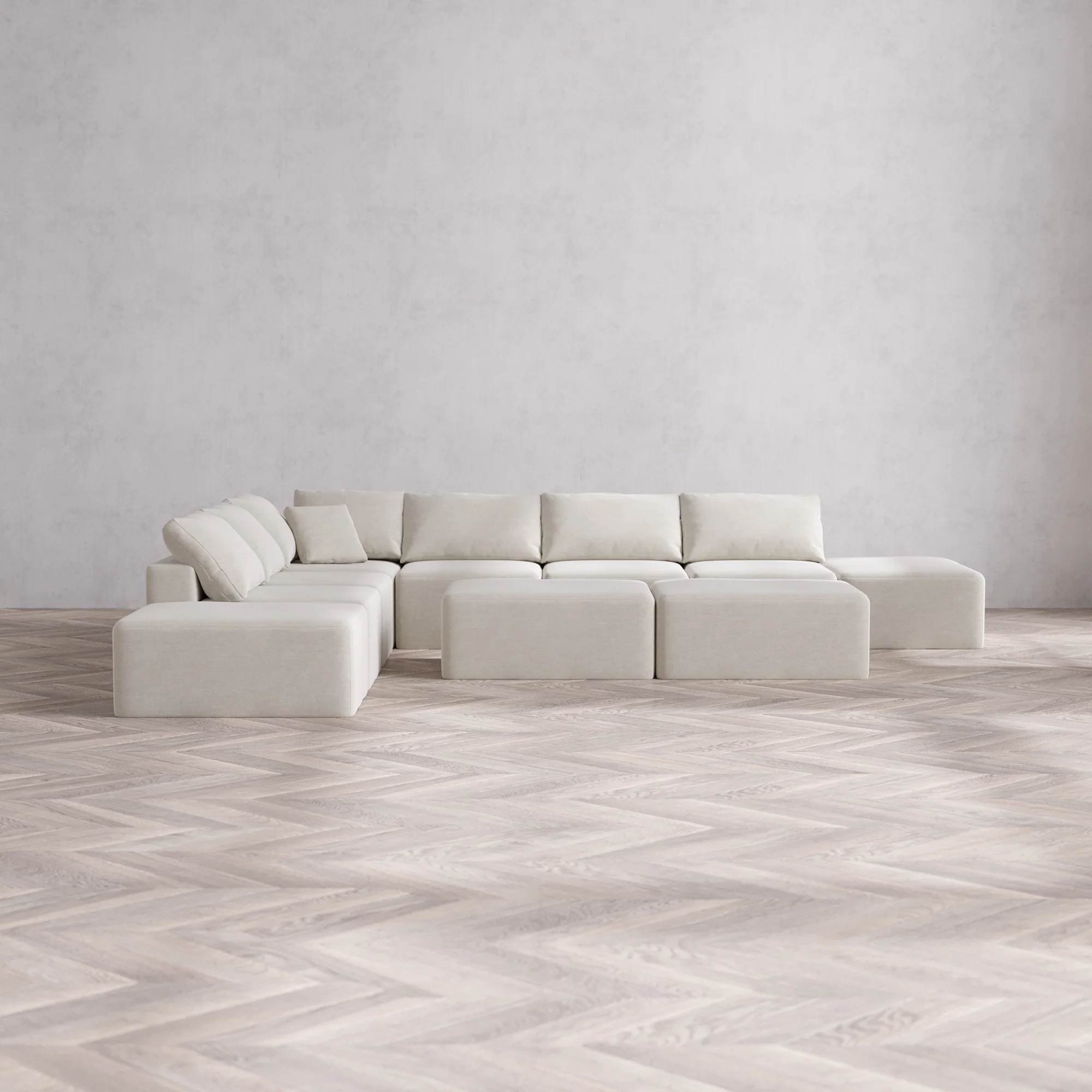 Slipcover Only - Modular Washable 8-Seater Open-Ends Corner Sectional + Chaise Ottoman Bench Cloud Sofa in Cashew