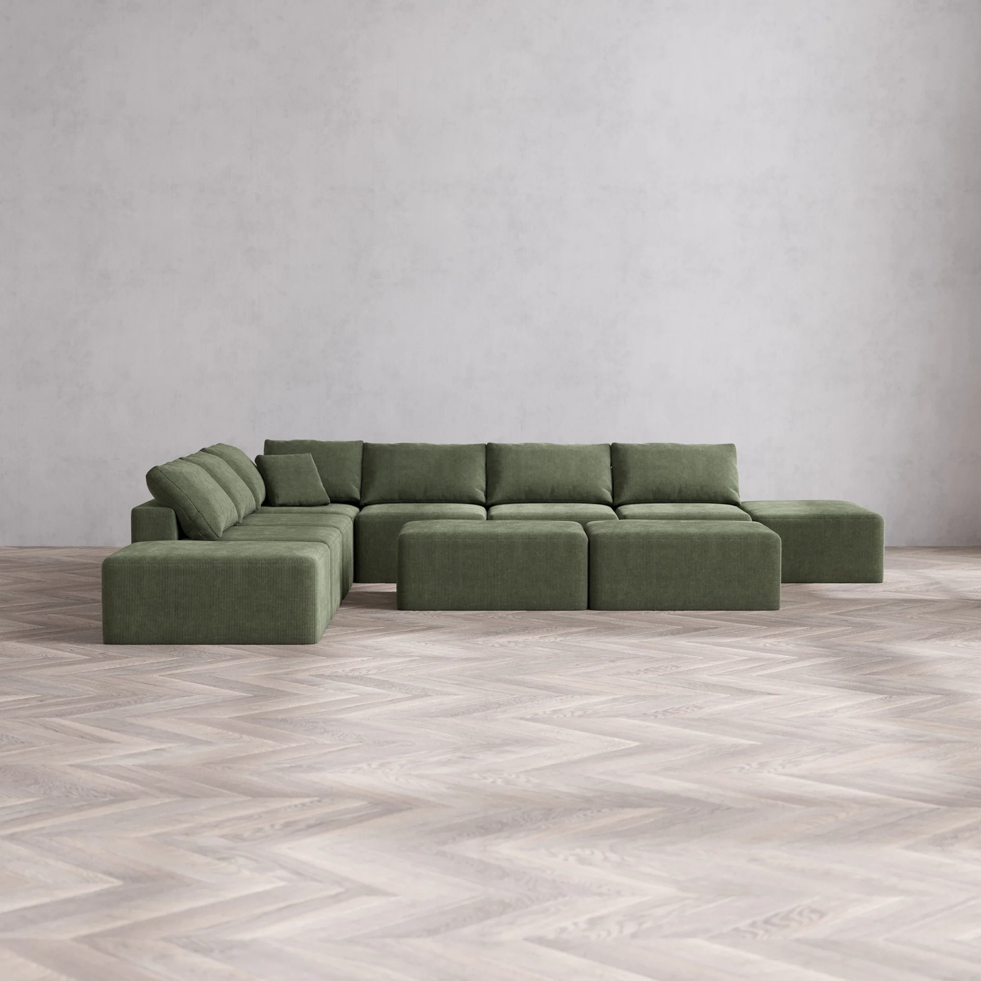 Slipcover Only - Modular Washable 8-Seater Open-Ends Corner Sectional + Chaise Ottoman Bench Cloud Sofa in Juniper