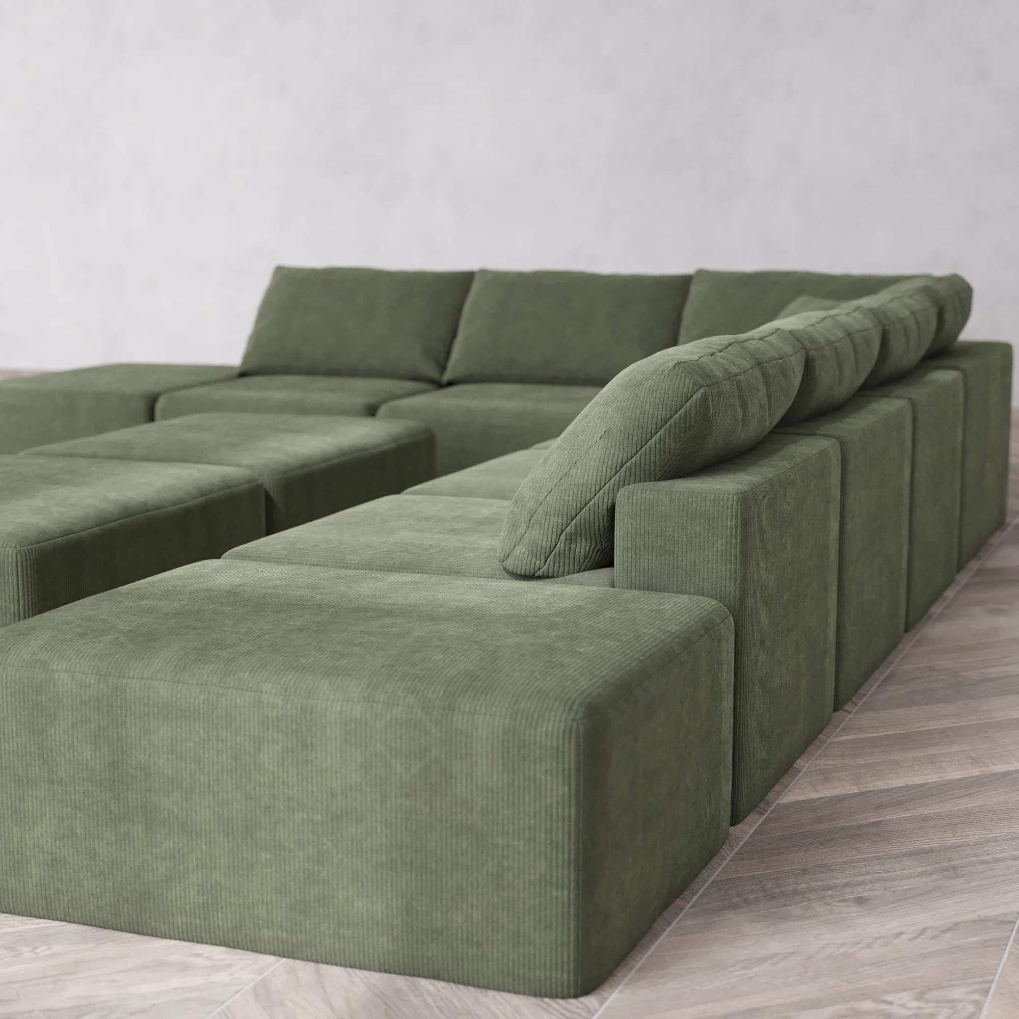 Slipcover Only - Modular Washable 8-Seater Open-Ends Corner Sectional + Chaise Ottoman Bench Cloud Sofa in Juniper - Image 5