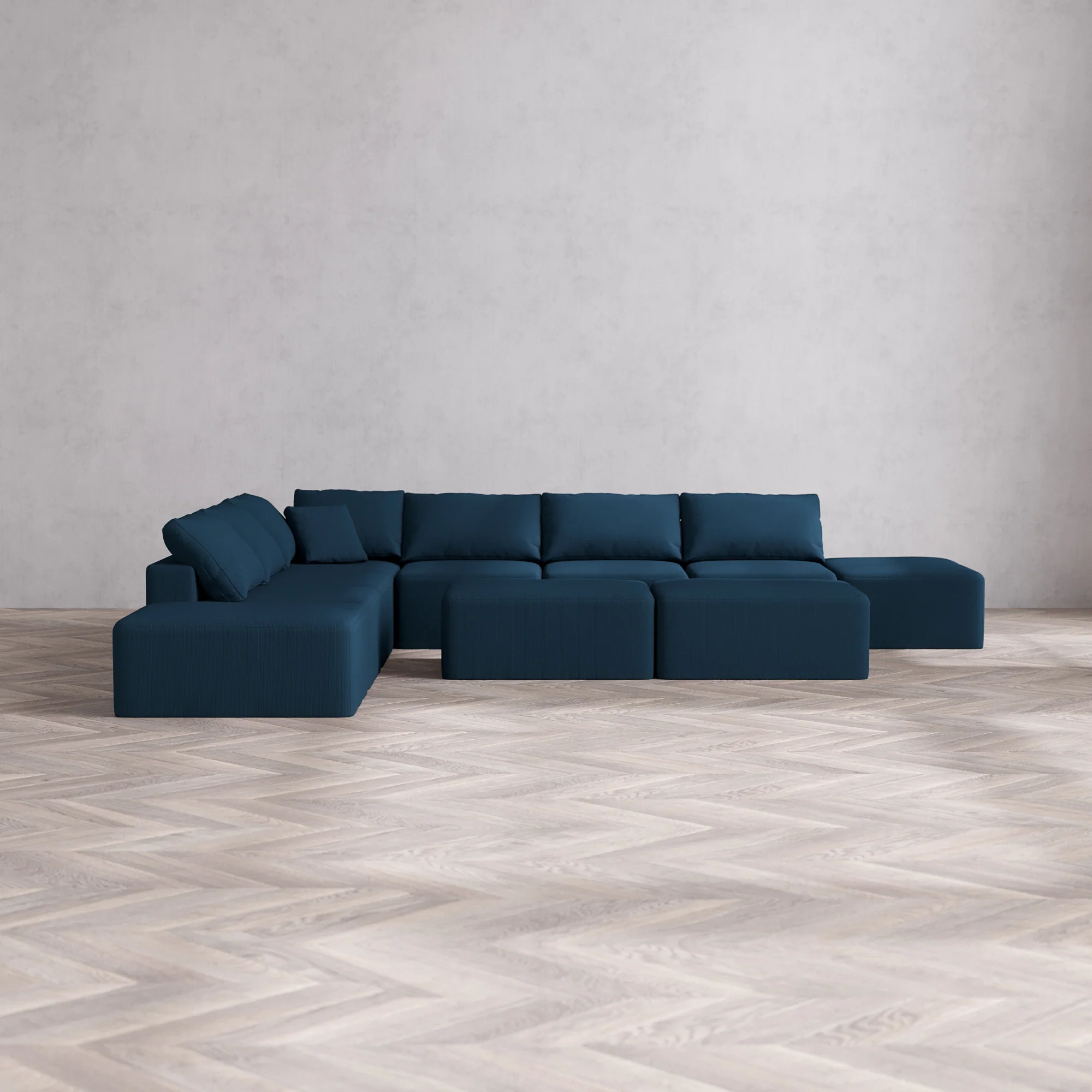 Slipcover Only - Modular Washable 8-Seater Open-Ends Corner Sectional + Chaise Ottoman Bench Cloud Sofa in Lazuli