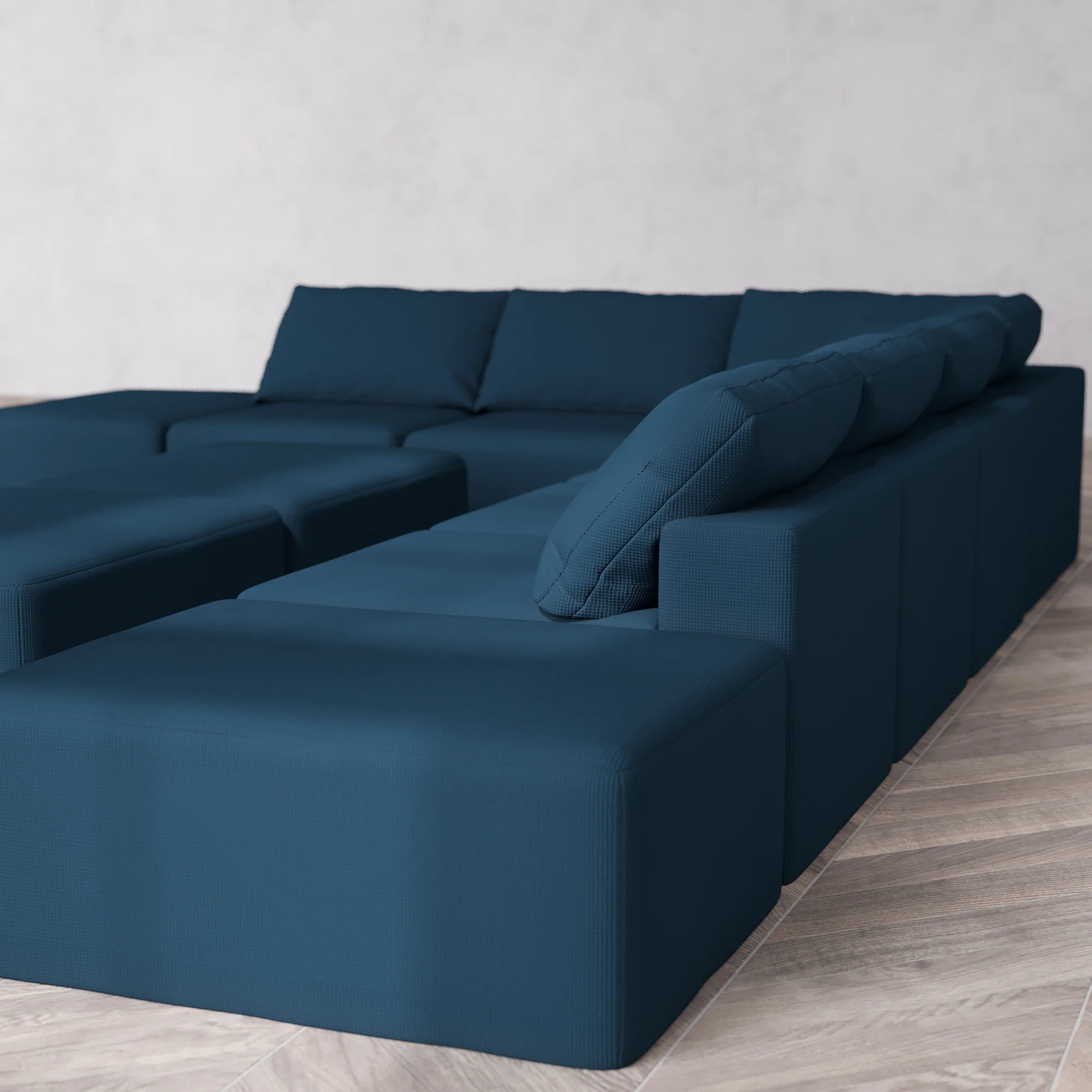 Slipcover Only - Modular Washable 8-Seater Open-Ends Corner Sectional + Chaise Ottoman Bench Cloud Sofa in Lazuli - Image 5