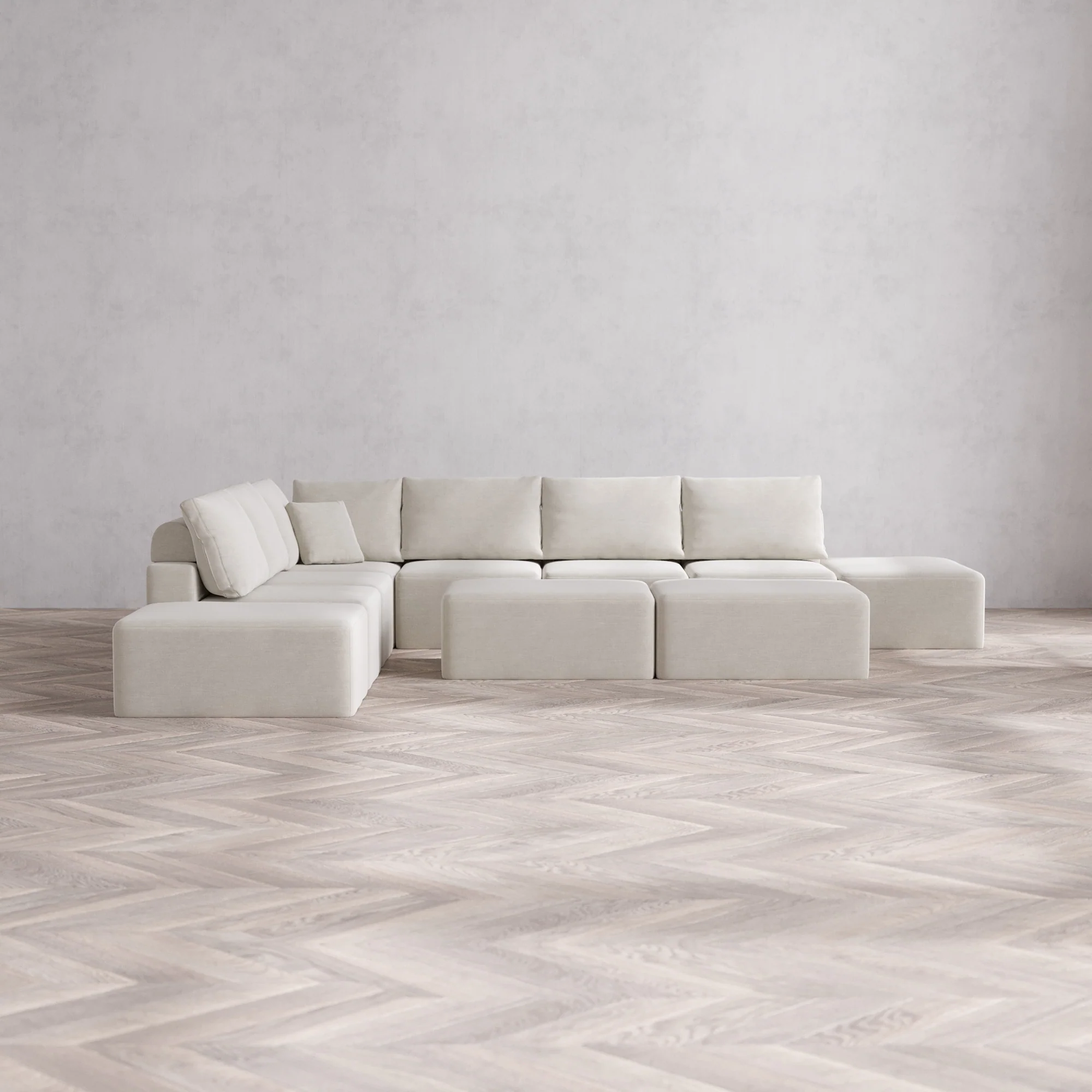 Slipcover Only - Modular Washable 8-Seater Open-Ends Corner Sectional + Chaise Ottoman Bench Cloud + Bolster Sofa in Cashew