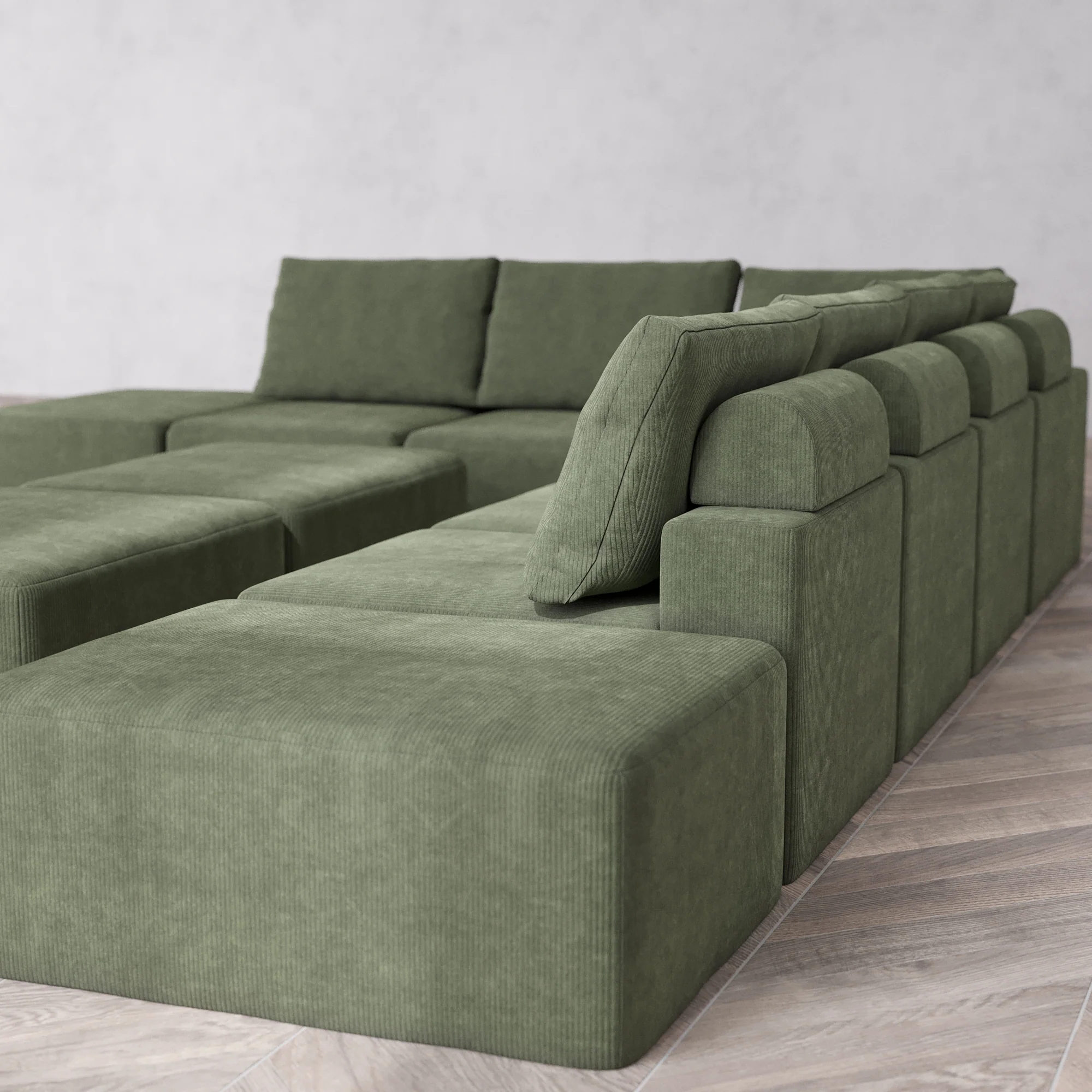 Slipcover Only - Modular Washable 8-Seater Open-Ends Corner Sectional + Chaise Ottoman Bench Cloud + Bolster Sofa in Juniper - Image 5