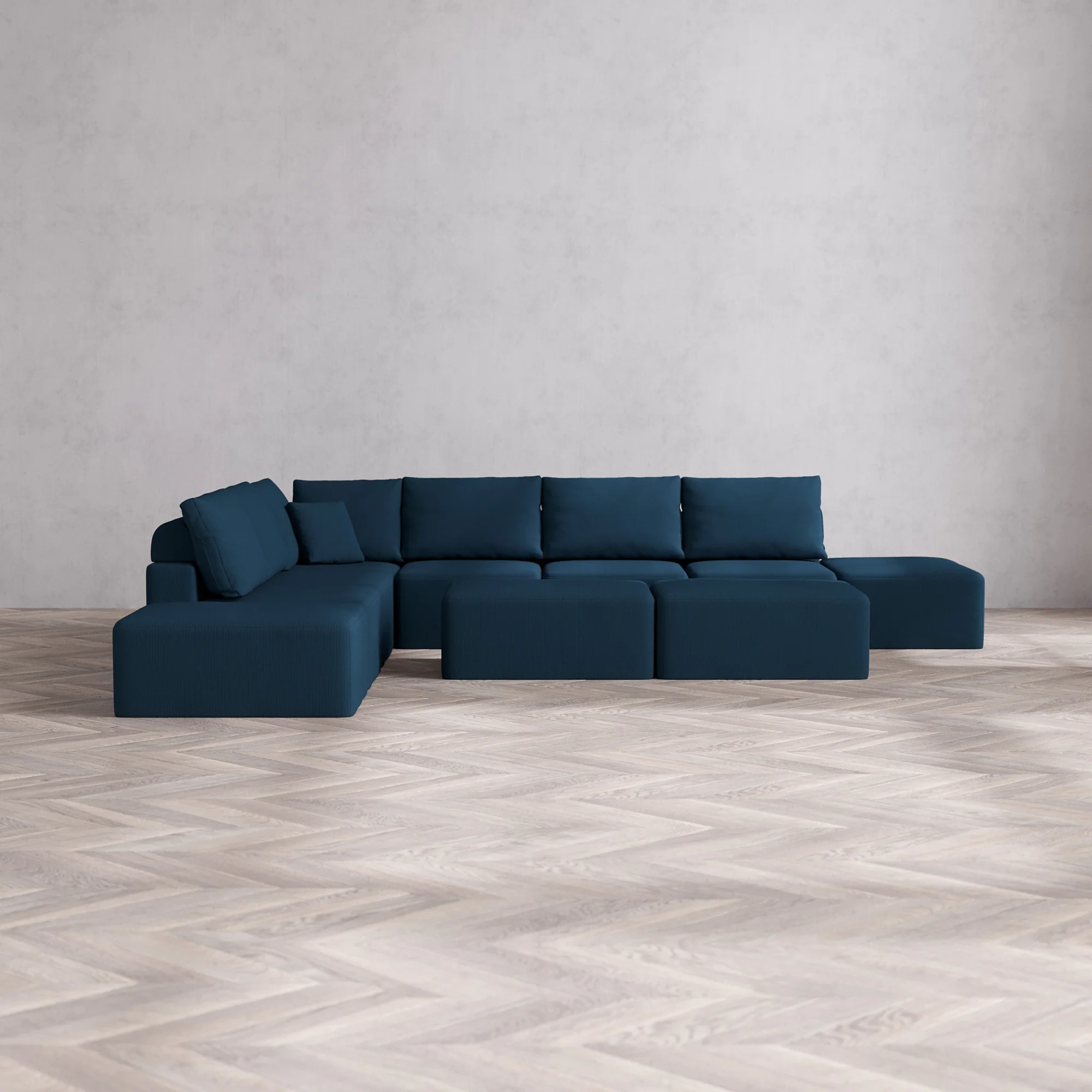 Slipcover Only - Modular Washable 8-Seater Open-Ends Corner Sectional + Chaise Ottoman Bench Cloud + Bolster Sofa in Lazuli