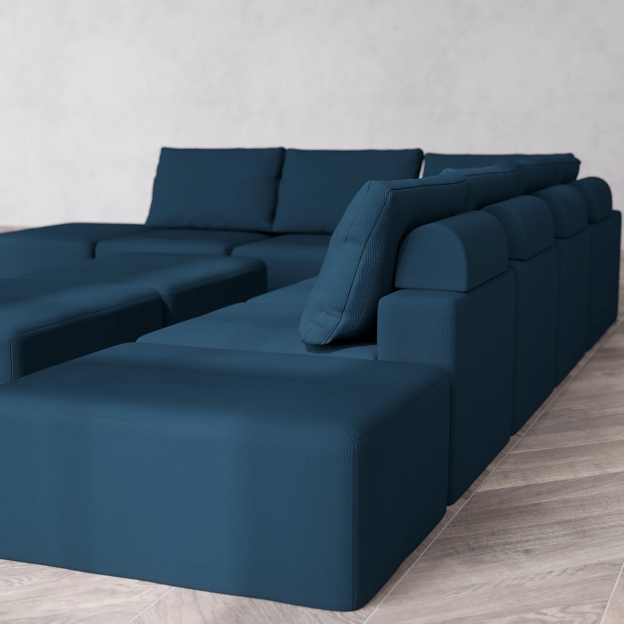 Slipcover Only - Modular Washable 8-Seater Open-Ends Corner Sectional + Chaise Ottoman Bench Cloud + Bolster Sofa in Lazuli - Image 5