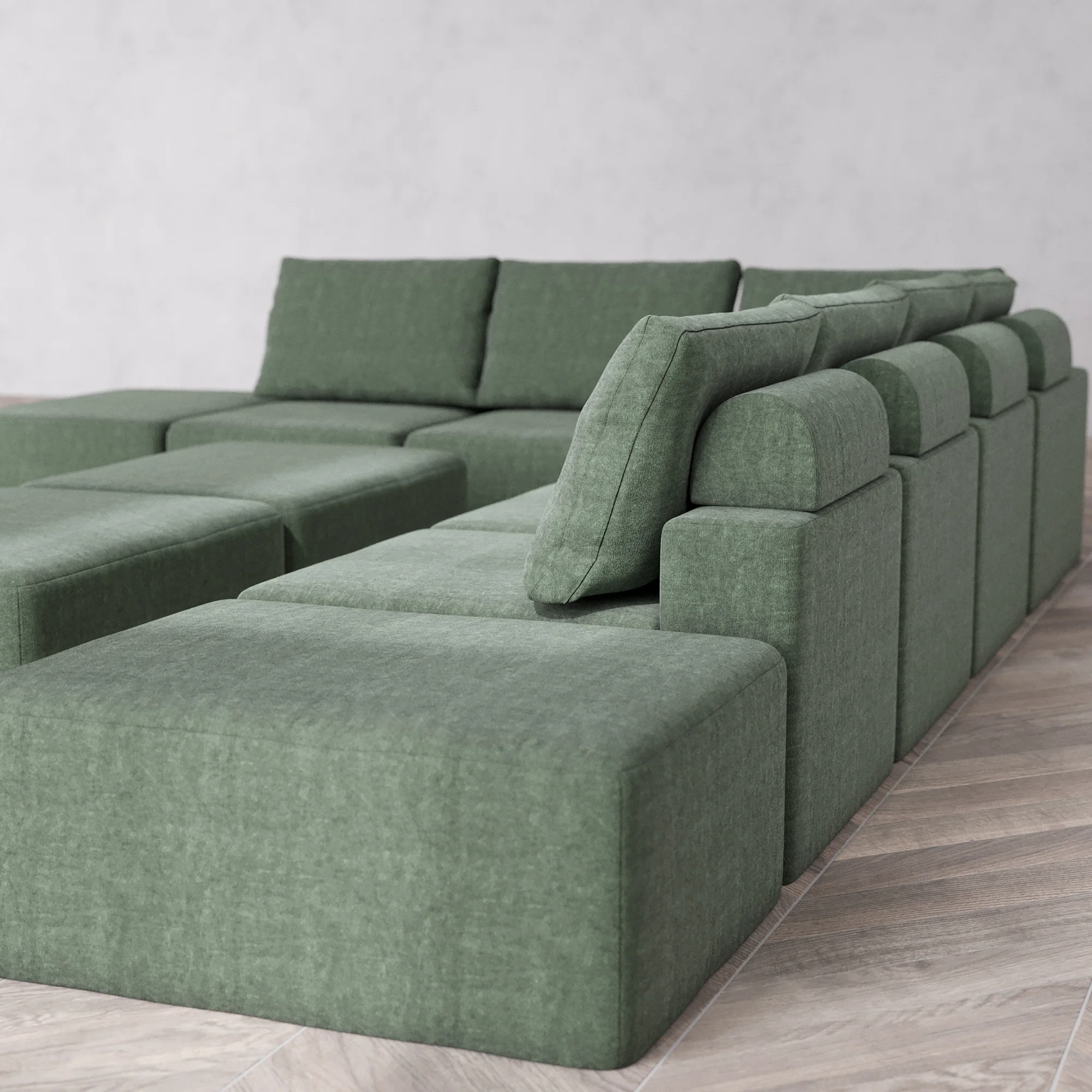 Slipcover Only - Modular Washable 8-Seater Open-Ends Corner Sectional + Chaise Ottoman Bench Cloud + Bolster Sofa in Sage - Image 5