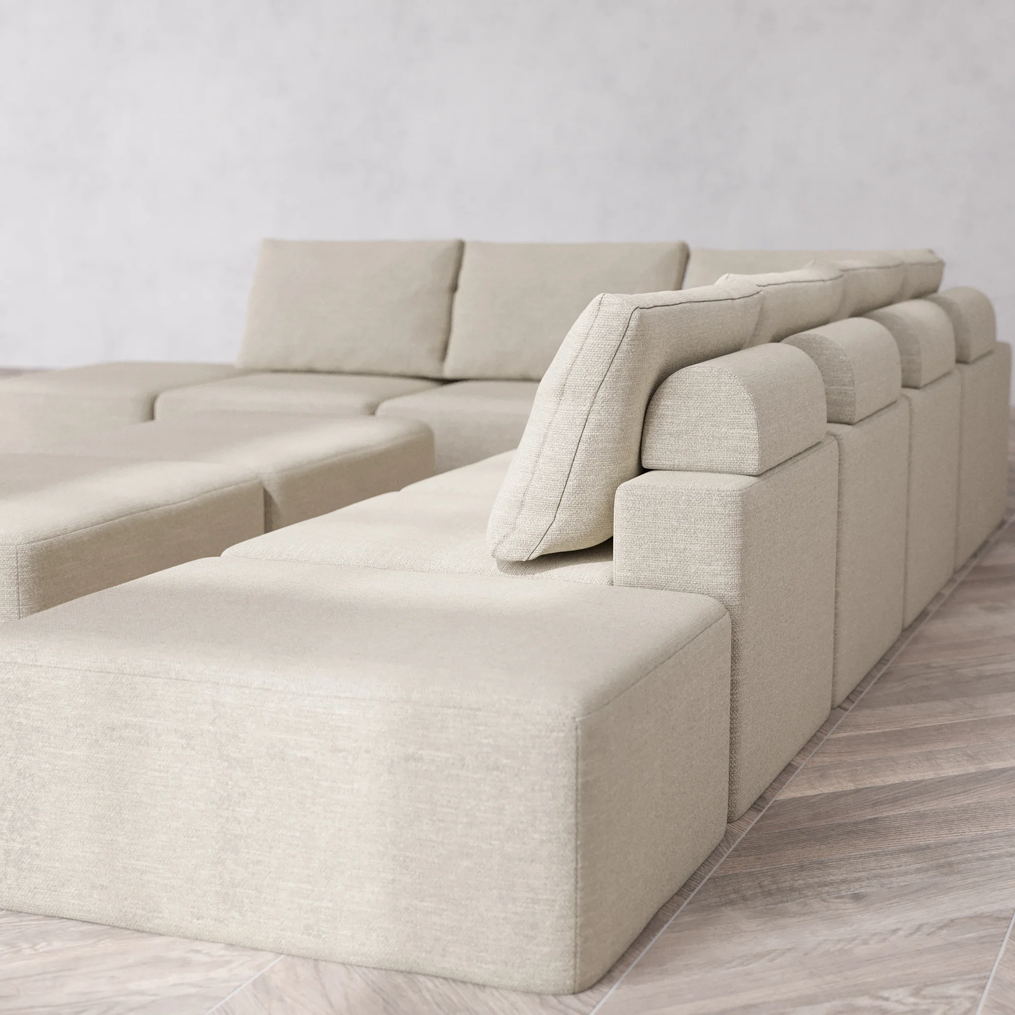Slipcover Only - Modular Washable 8-Seater Open-Ends Corner Sectional + Chaise Ottoman Bench Cloud + Bolster Sofa in Sandstone - Image 5
