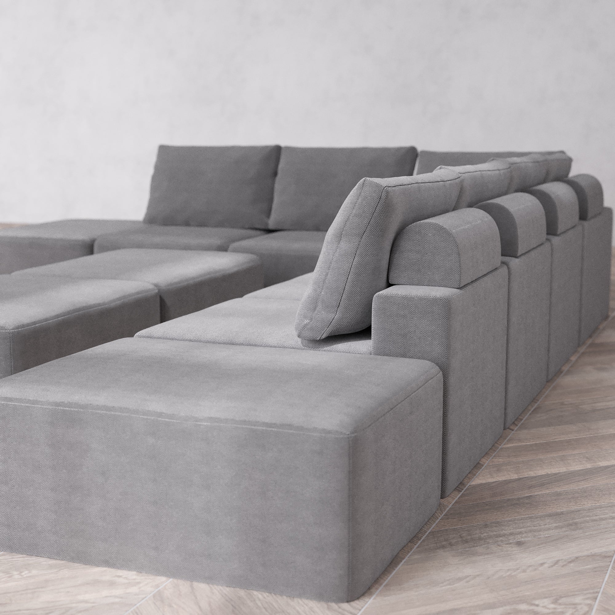 Slipcover Only - Modular Washable 8-Seater Open-Ends Corner Sectional + Chaise Ottoman Bench Cloud + Bolster Sofa in Slate - Image 5