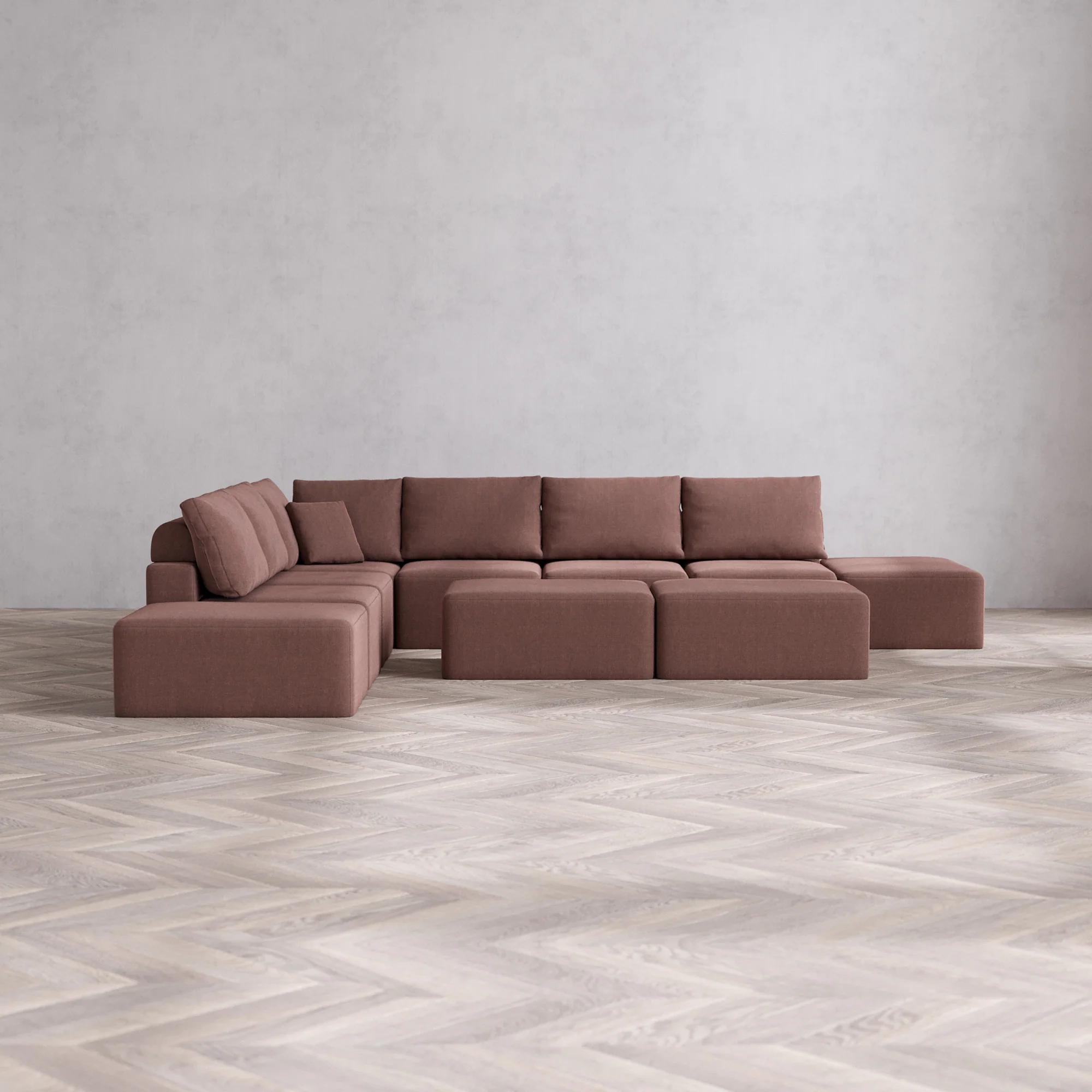 Slipcover Only - Modular Washable 8-Seater Open-Ends Corner Sectional + Chaise Ottoman Bench Cloud + Bolster Sofa in Sumac