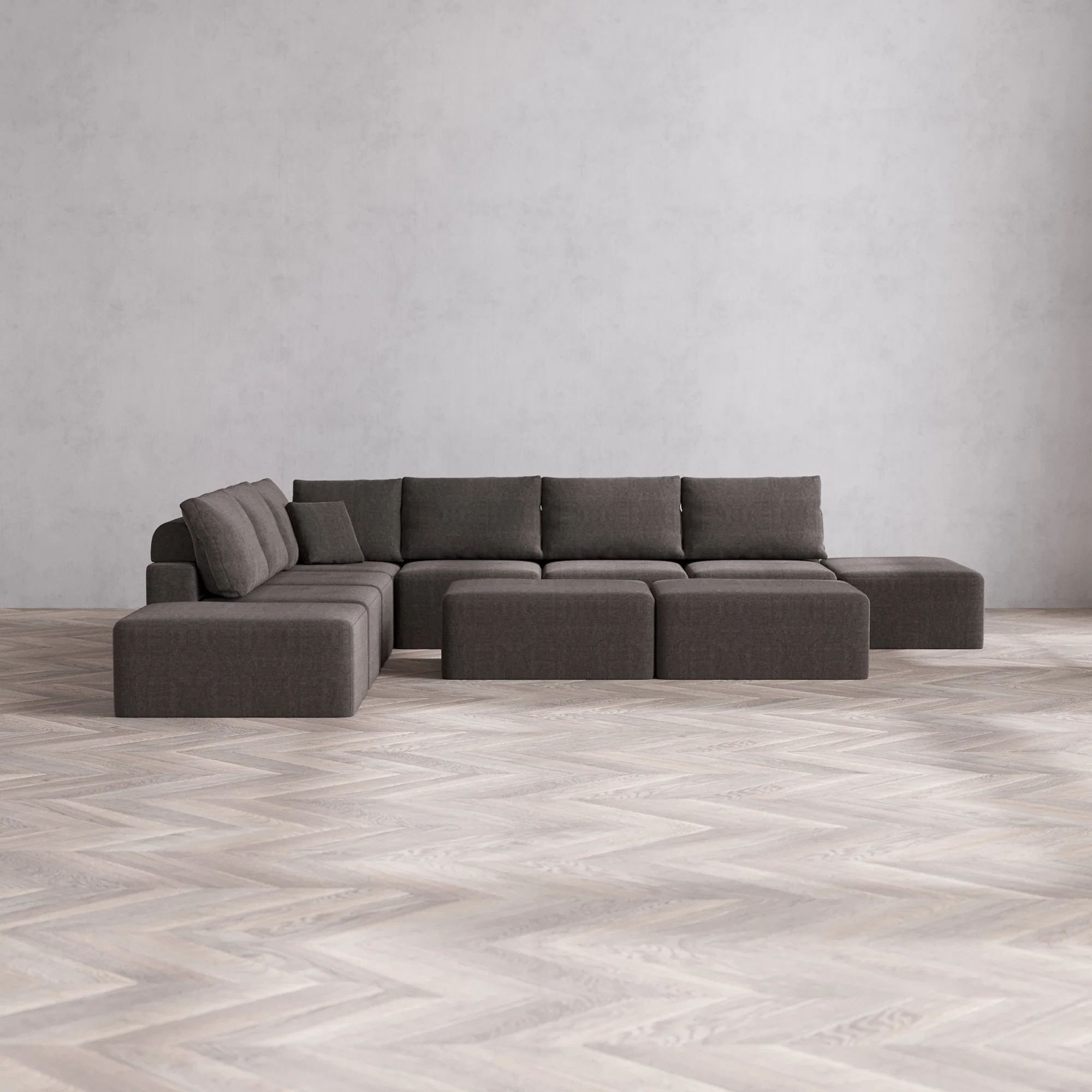 Slipcover Only - Modular Washable 8-Seater Open-Ends Corner Sectional + Chaise Ottoman Bench Cloud + Bolster Sofa in Truffle