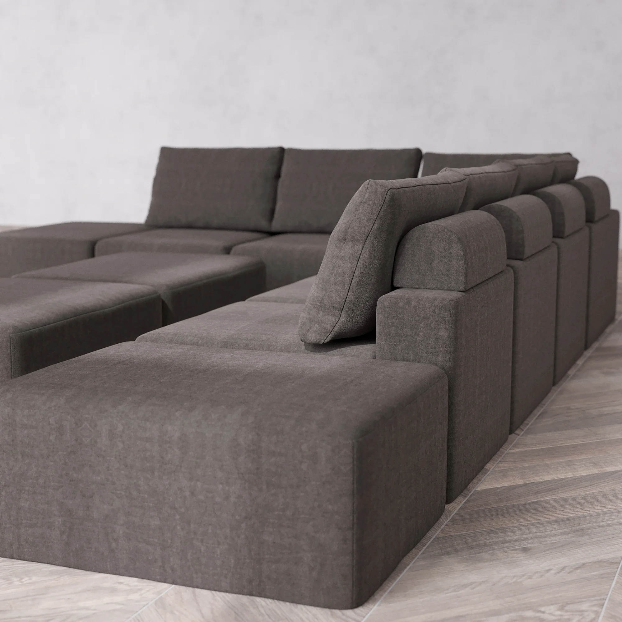 Slipcover Only - Modular Washable 8-Seater Open-Ends Corner Sectional + Chaise Ottoman Bench Cloud + Bolster Sofa in Truffle - Image 5