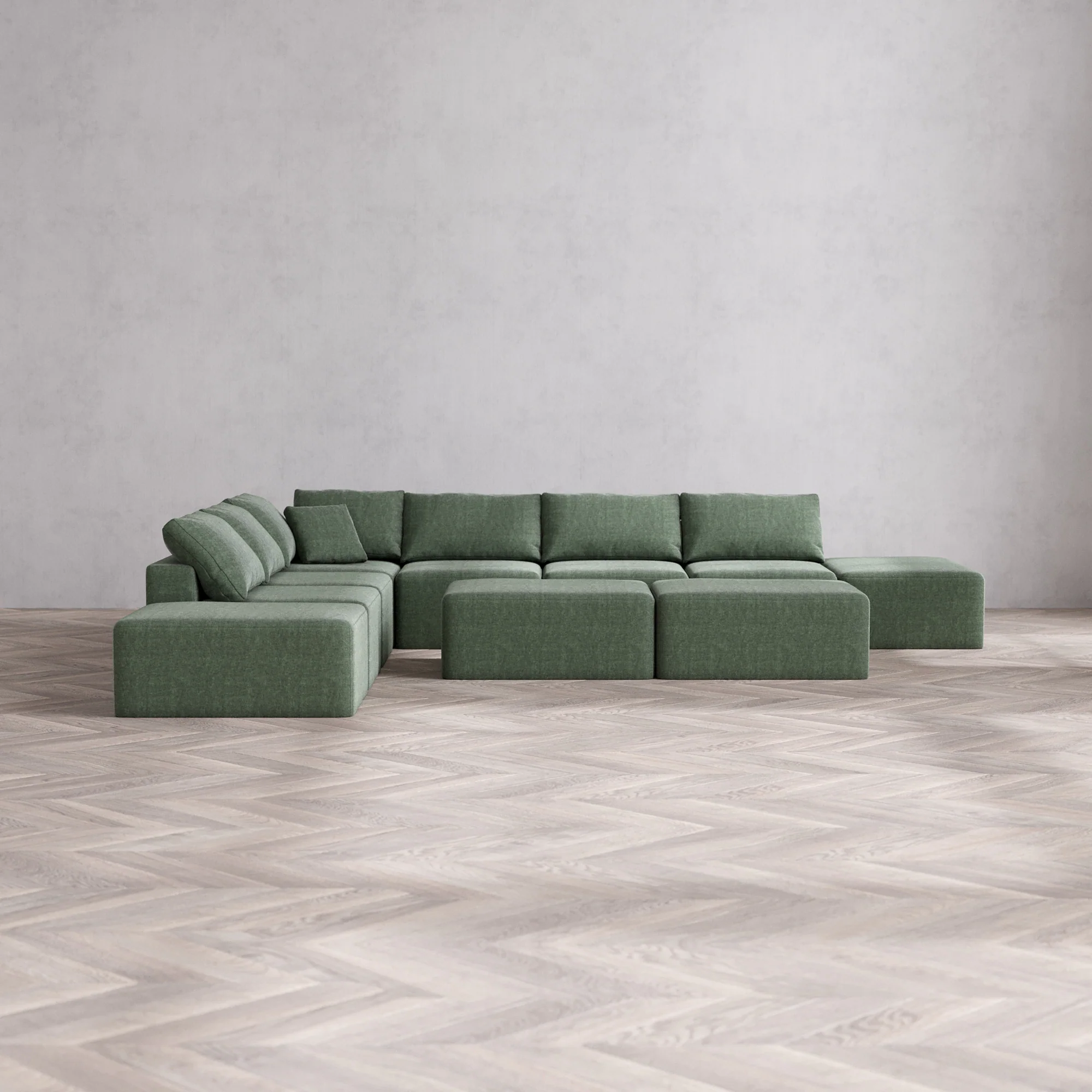Slipcover Only - Modular Washable 8-Seater Open-Ends Corner Sectional + Chaise Ottoman Bench Cloud Sofa in Sage