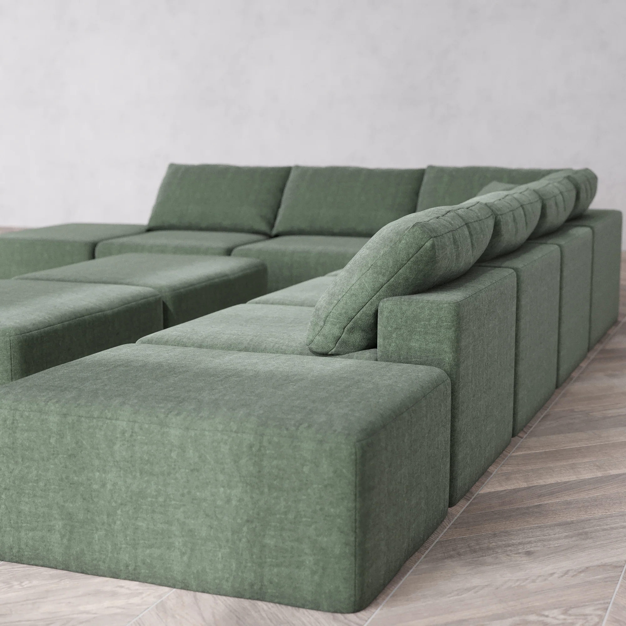 Slipcover Only - Modular Washable 8-Seater Open-Ends Corner Sectional + Chaise Ottoman Bench Cloud Sofa in Sage - Image 5