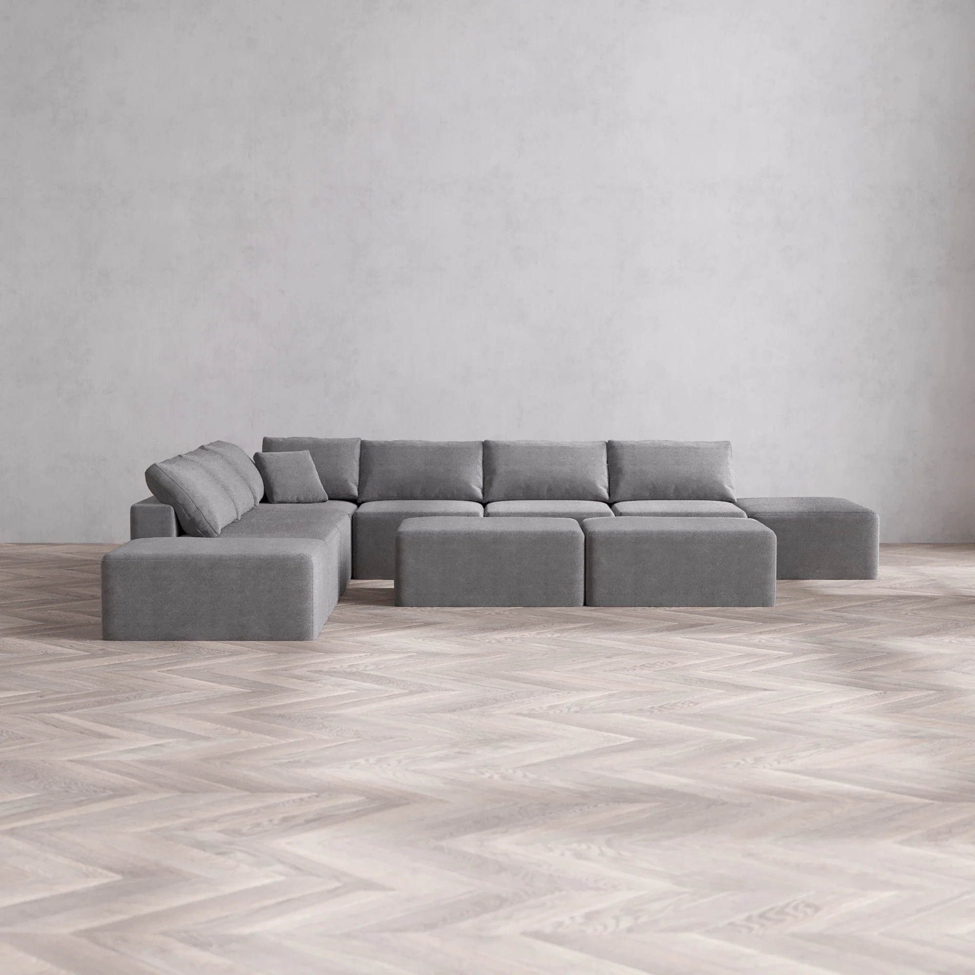 Slipcover Only - Modular Washable 8-Seater Open-Ends Corner Sectional + Chaise Ottoman Bench Cloud Sofa in Slate