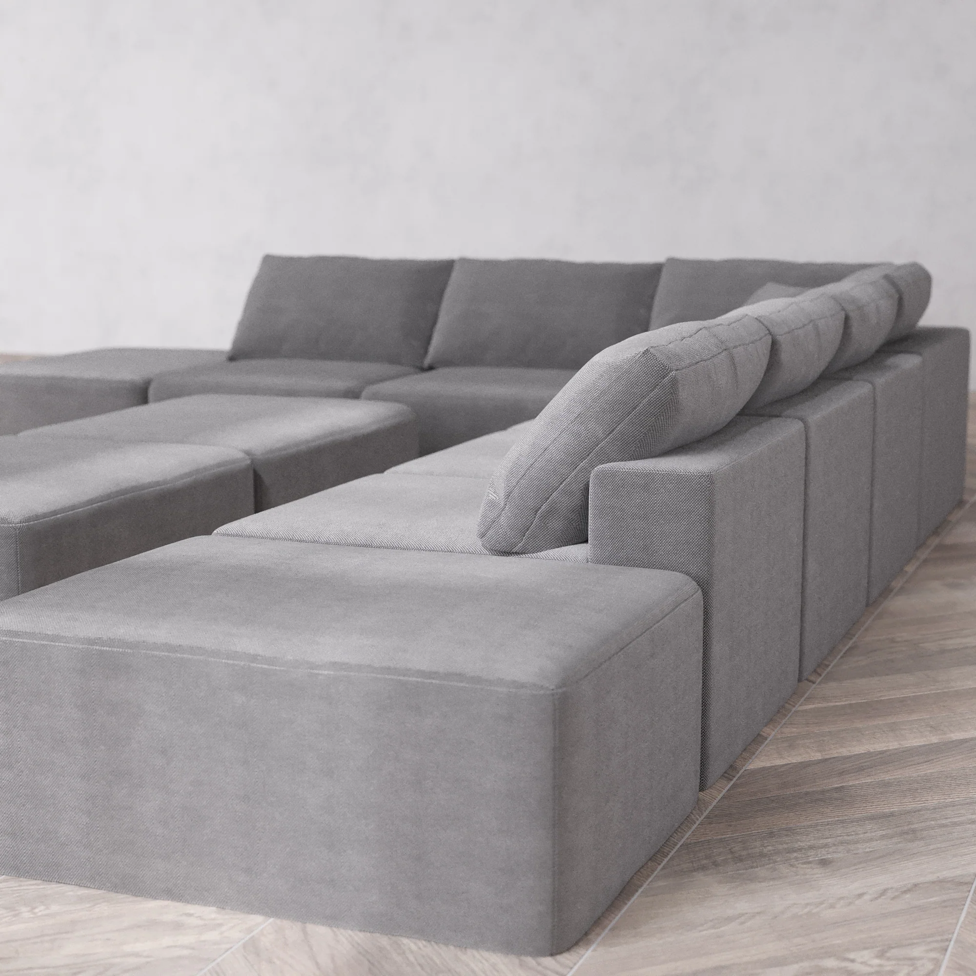 Slipcover Only - Modular Washable 8-Seater Open-Ends Corner Sectional + Chaise Ottoman Bench Cloud Sofa in Slate - Image 5