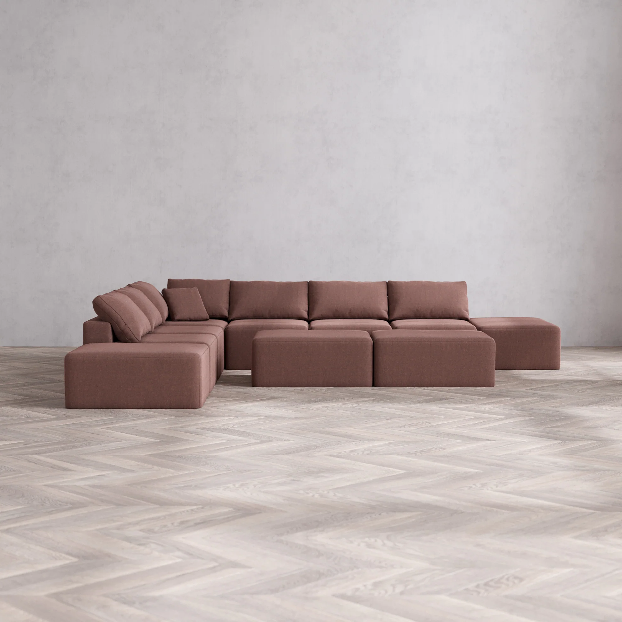 Slipcover Only - Modular Washable 8-Seater Open-Ends Corner Sectional + Chaise Ottoman Bench Cloud Sofa in Sumac