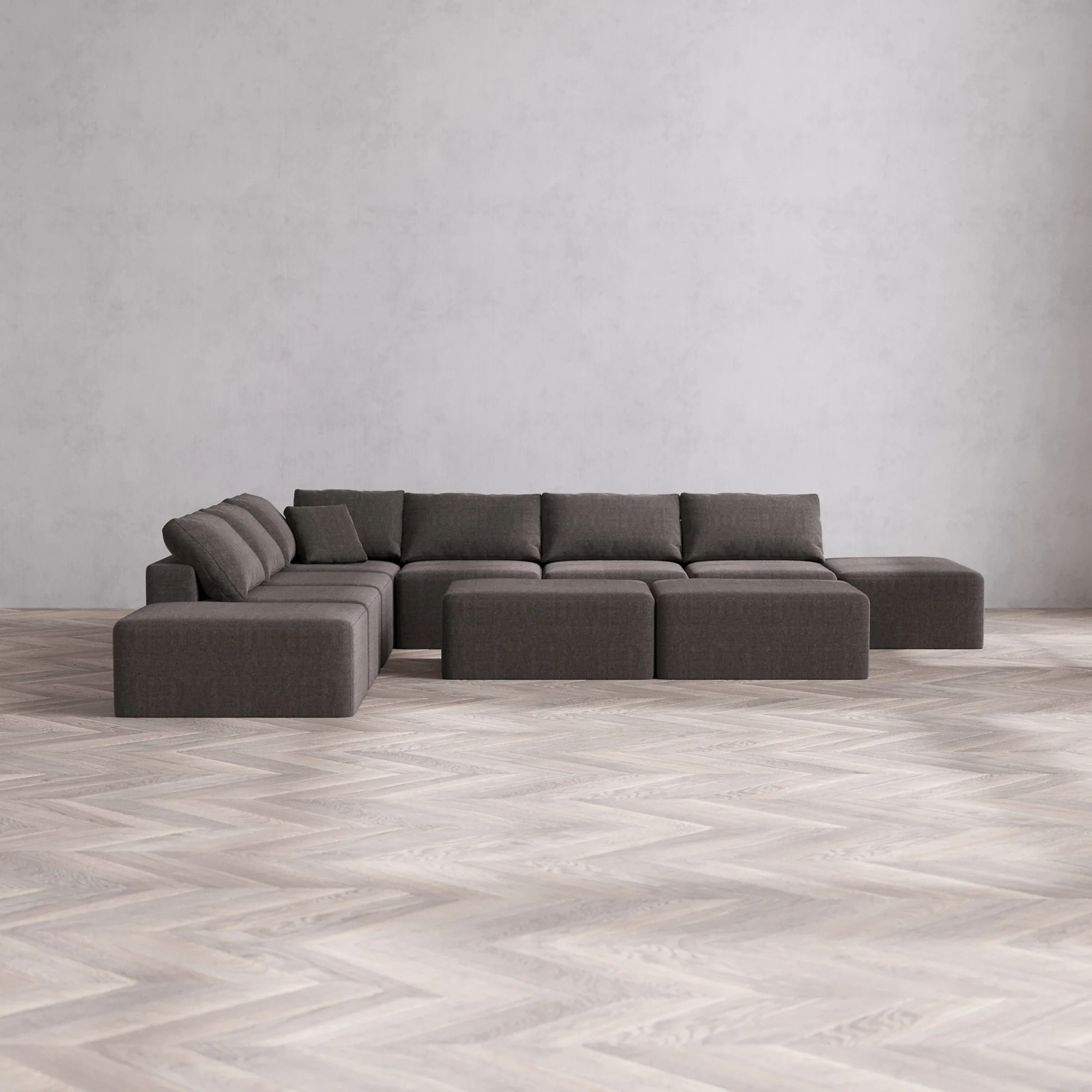 Slipcover Only - Modular Washable 8-Seater Open-Ends Corner Sectional + Chaise Ottoman Bench Cloud Sofa in Truffle