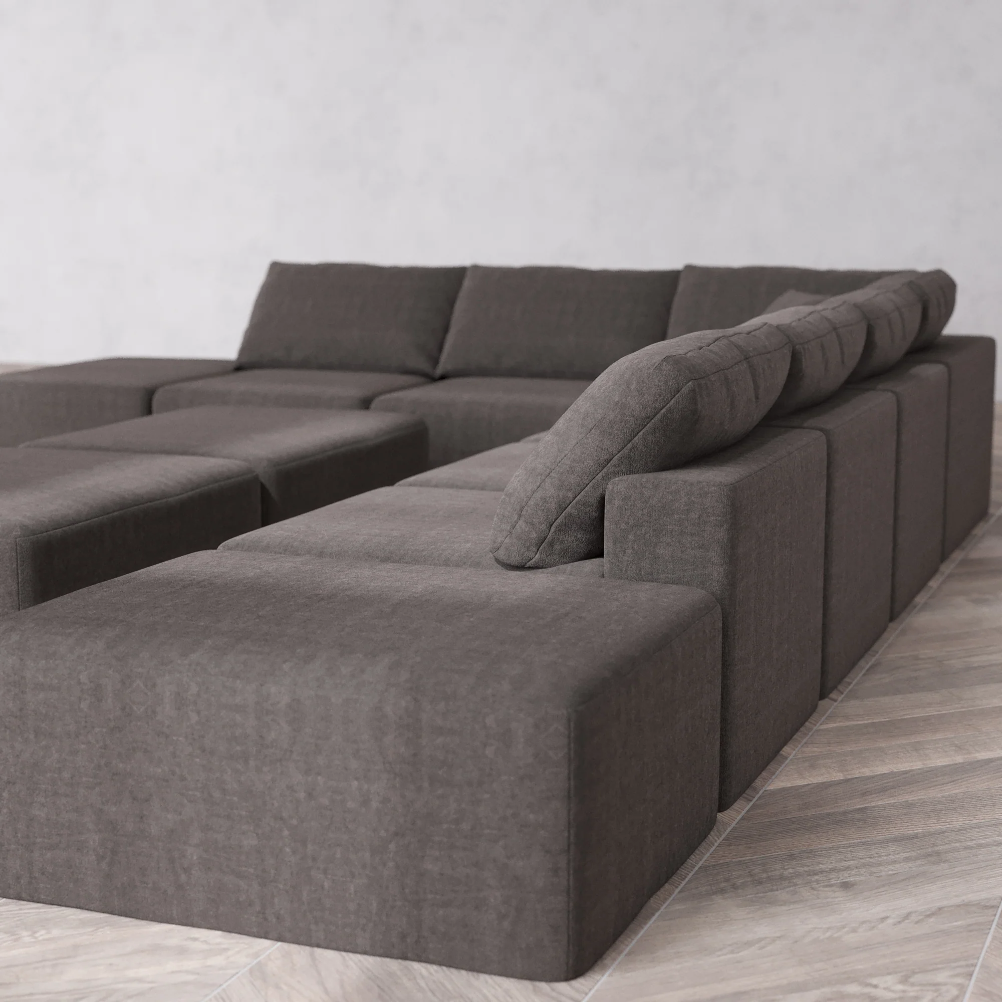 Slipcover Only - Modular Washable 8-Seater Open-Ends Corner Sectional + Chaise Ottoman Bench Cloud Sofa in Truffle - Image 5