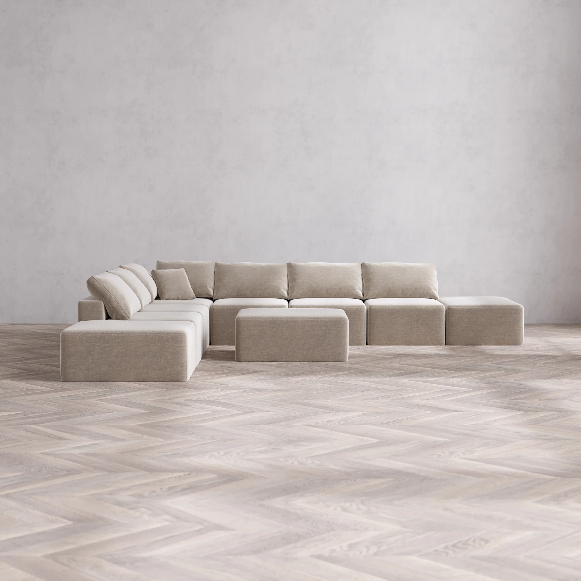 Slipcover Only - Modular Washable 8-Seater Open-Ends Corner Sectional + Chaise Ottoman Cloud Sofa in Caraway