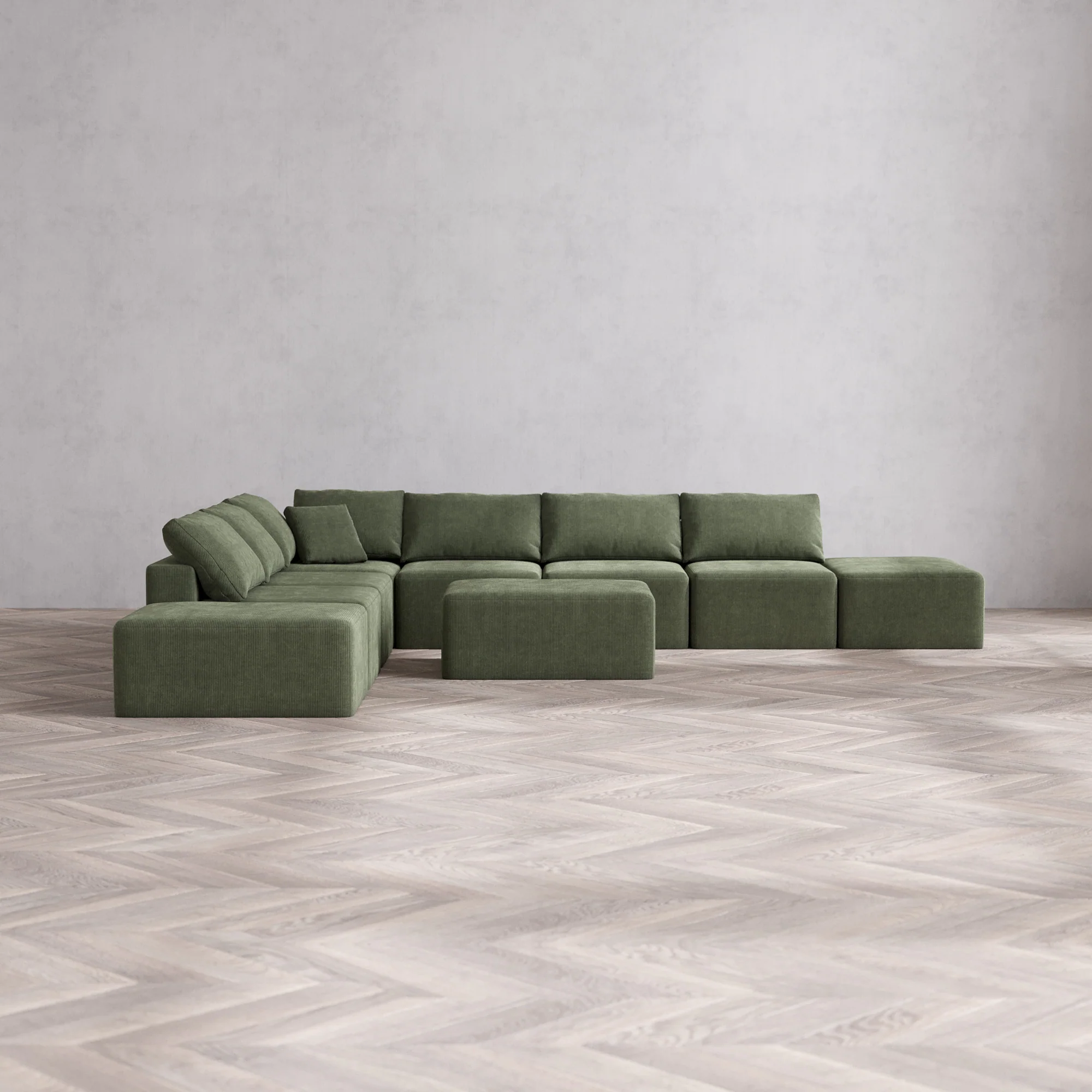 Slipcover Only - Modular Washable 8-Seater Open-Ends Corner Sectional + Chaise Ottoman Cloud Sofa in Juniper