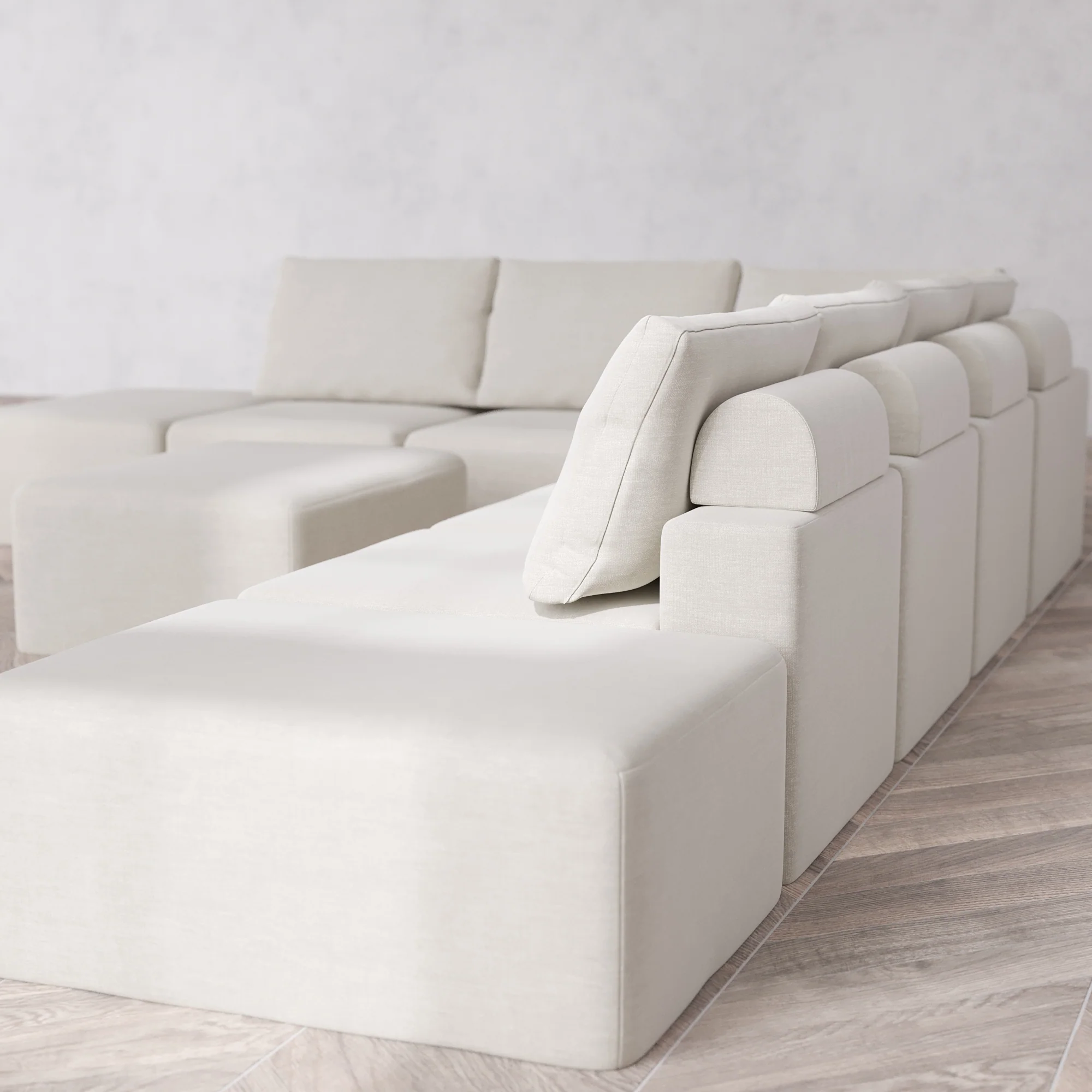 Slipcover Only - Modular Washable 8-Seater Open-Ends Corner Sectional + Chaise Ottoman Cloud + Bolster Sofa in Cashew - Image 5