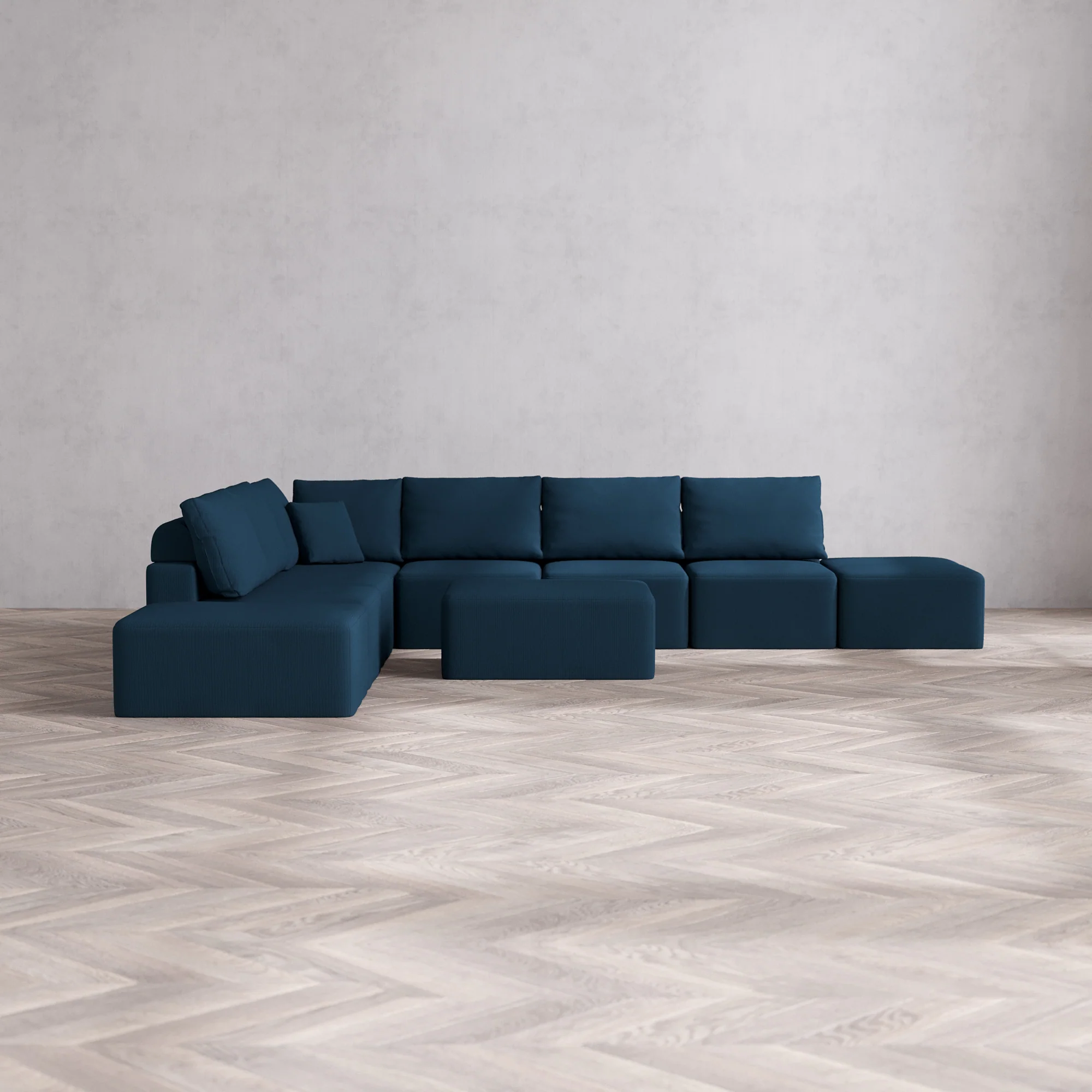 Slipcover Only - Modular Washable 8-Seater Open-Ends Corner Sectional + Chaise Ottoman Cloud + Bolster Sofa in Lazuli