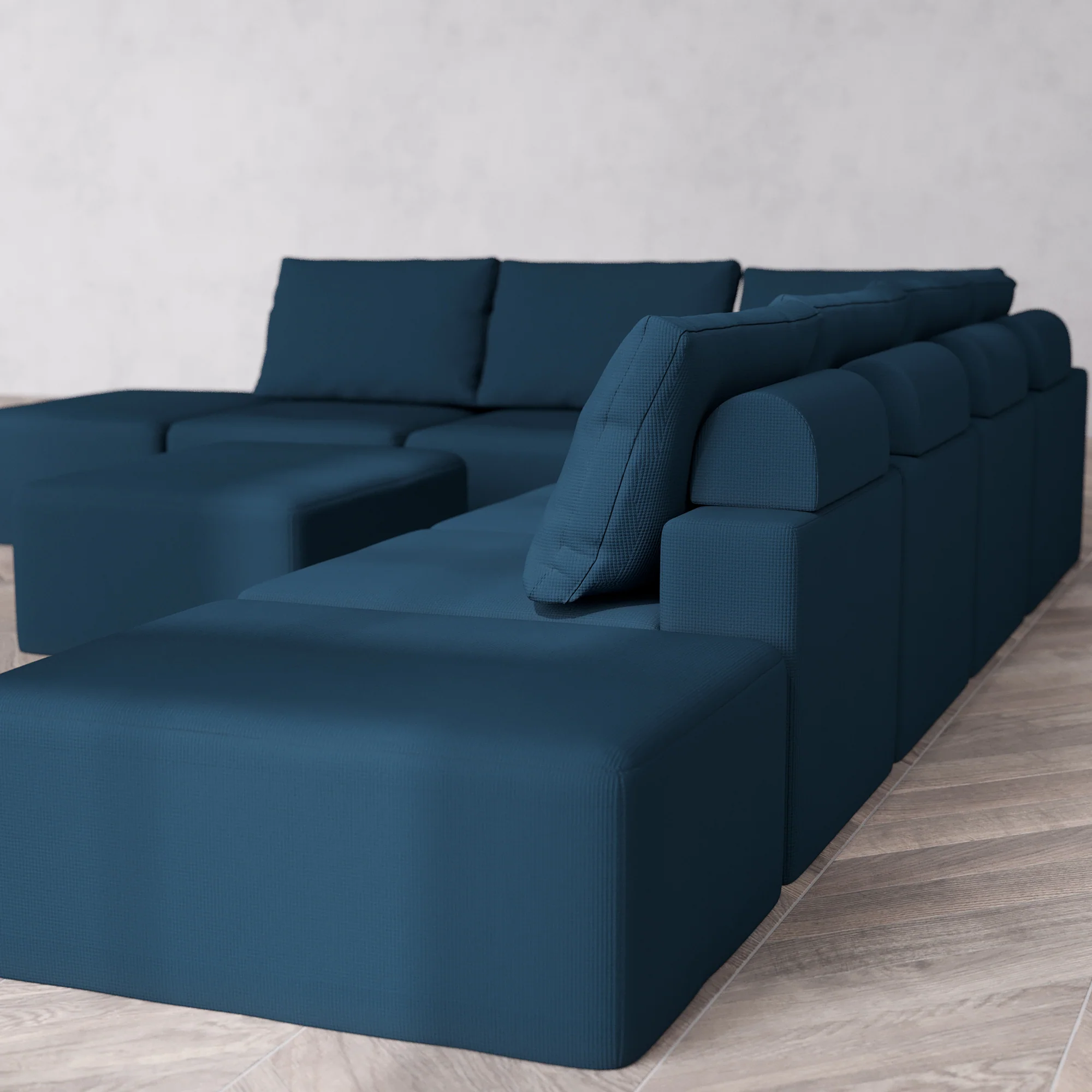 Slipcover Only - Modular Washable 8-Seater Open-Ends Corner Sectional + Chaise Ottoman Cloud + Bolster Sofa in Lazuli - Image 5