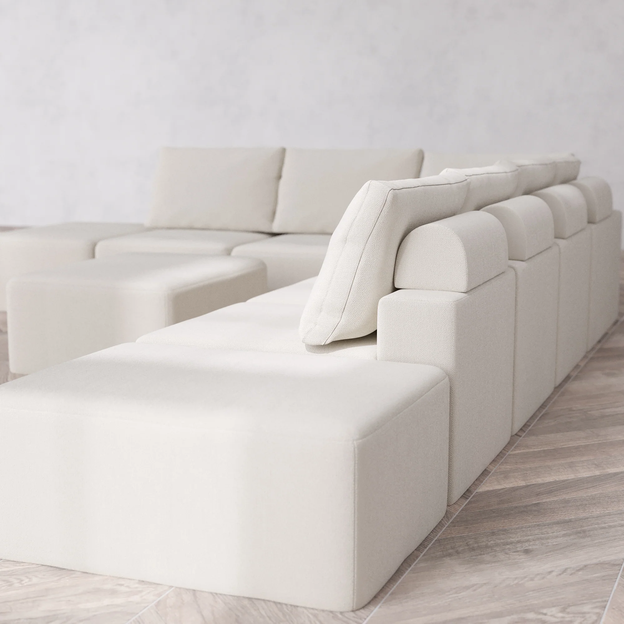 Slipcover Only - Modular Washable 8-Seater Open-Ends Corner Sectional + Chaise Ottoman Cloud + Bolster Sofa in Pearl - Image 5