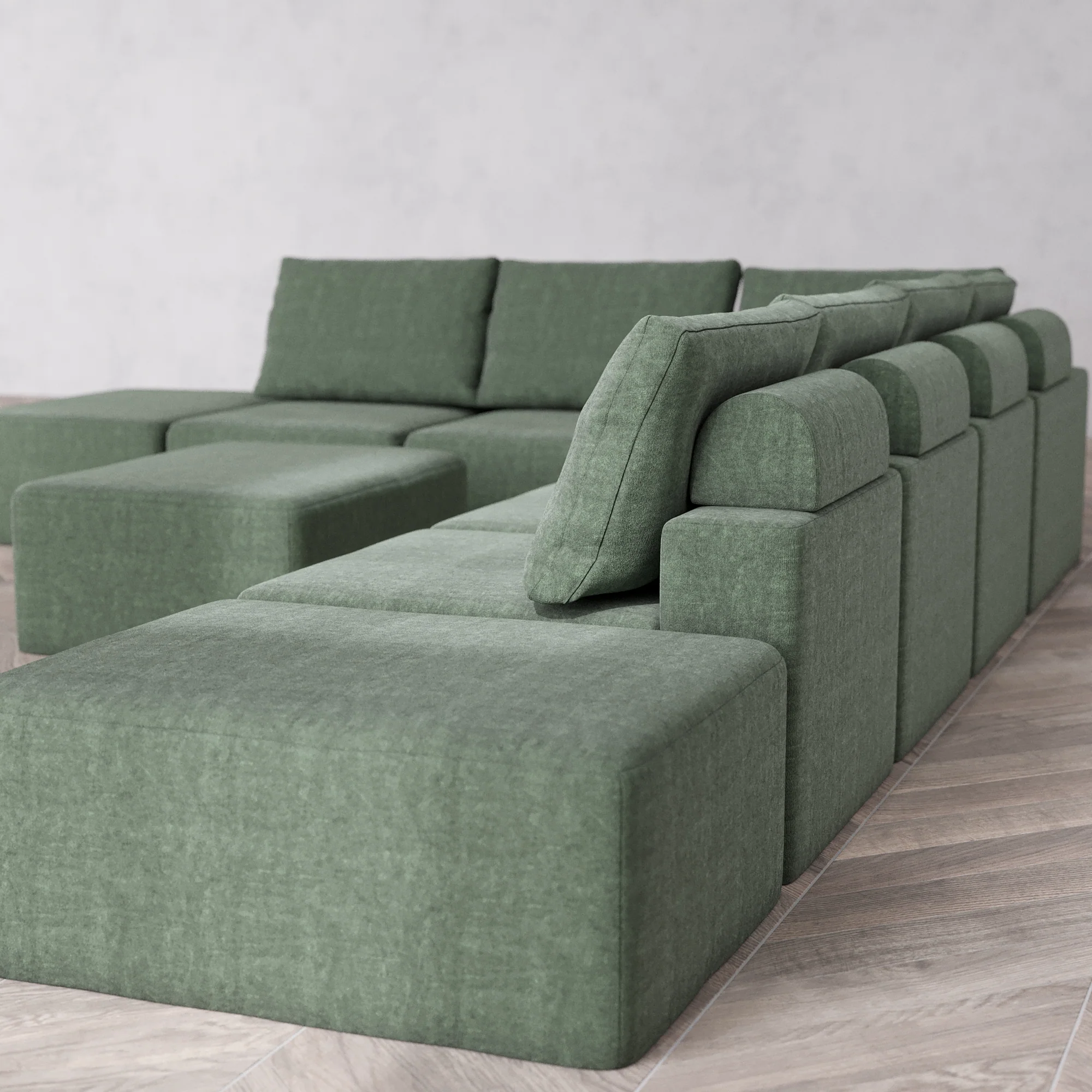 Slipcover Only - Modular Washable 8-Seater Open-Ends Corner Sectional + Chaise Ottoman Cloud + Bolster Sofa in Sage - Image 5