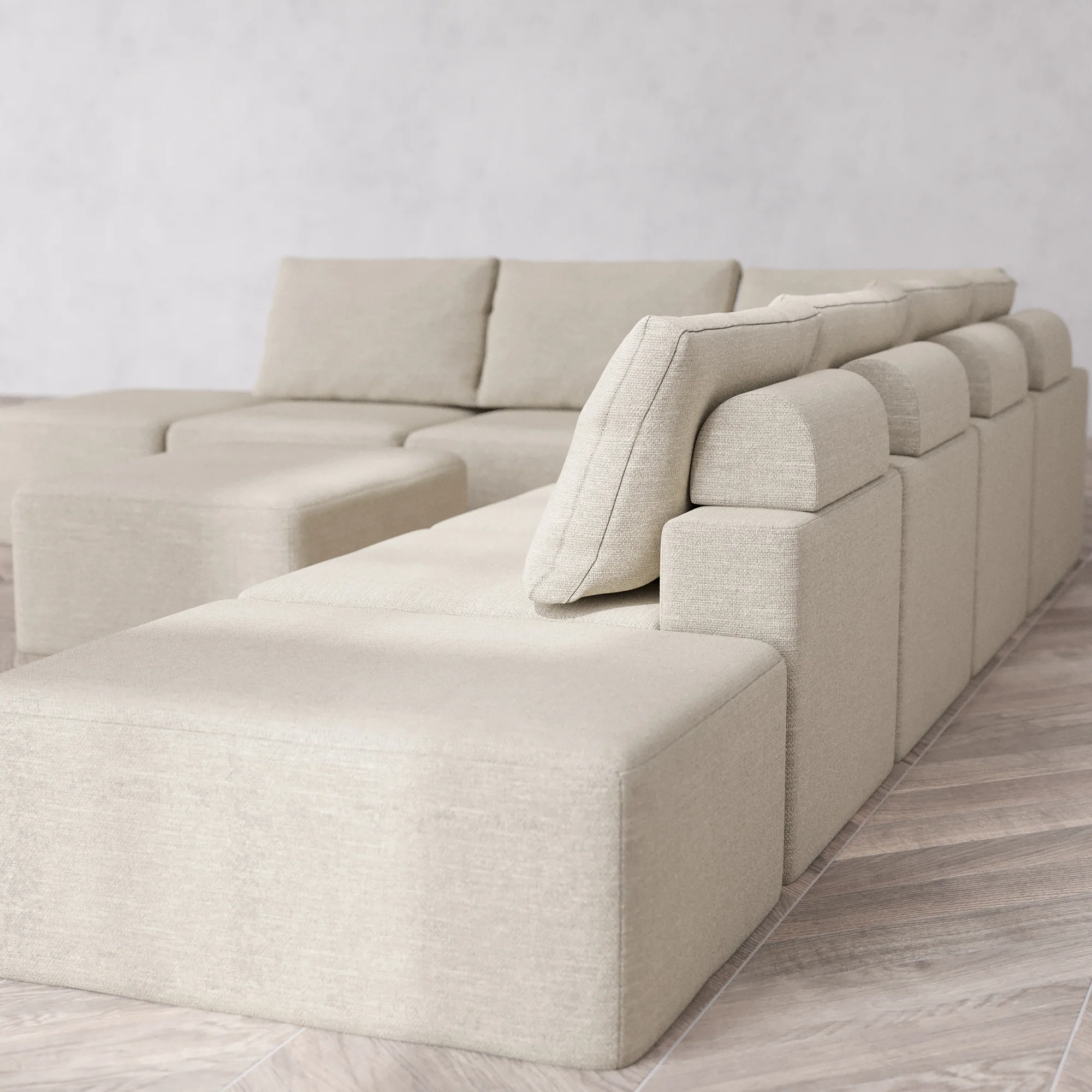 Slipcover Only - Modular Washable 8-Seater Open-Ends Corner Sectional + Chaise Ottoman Cloud + Bolster Sofa in Sandstone - Image 5