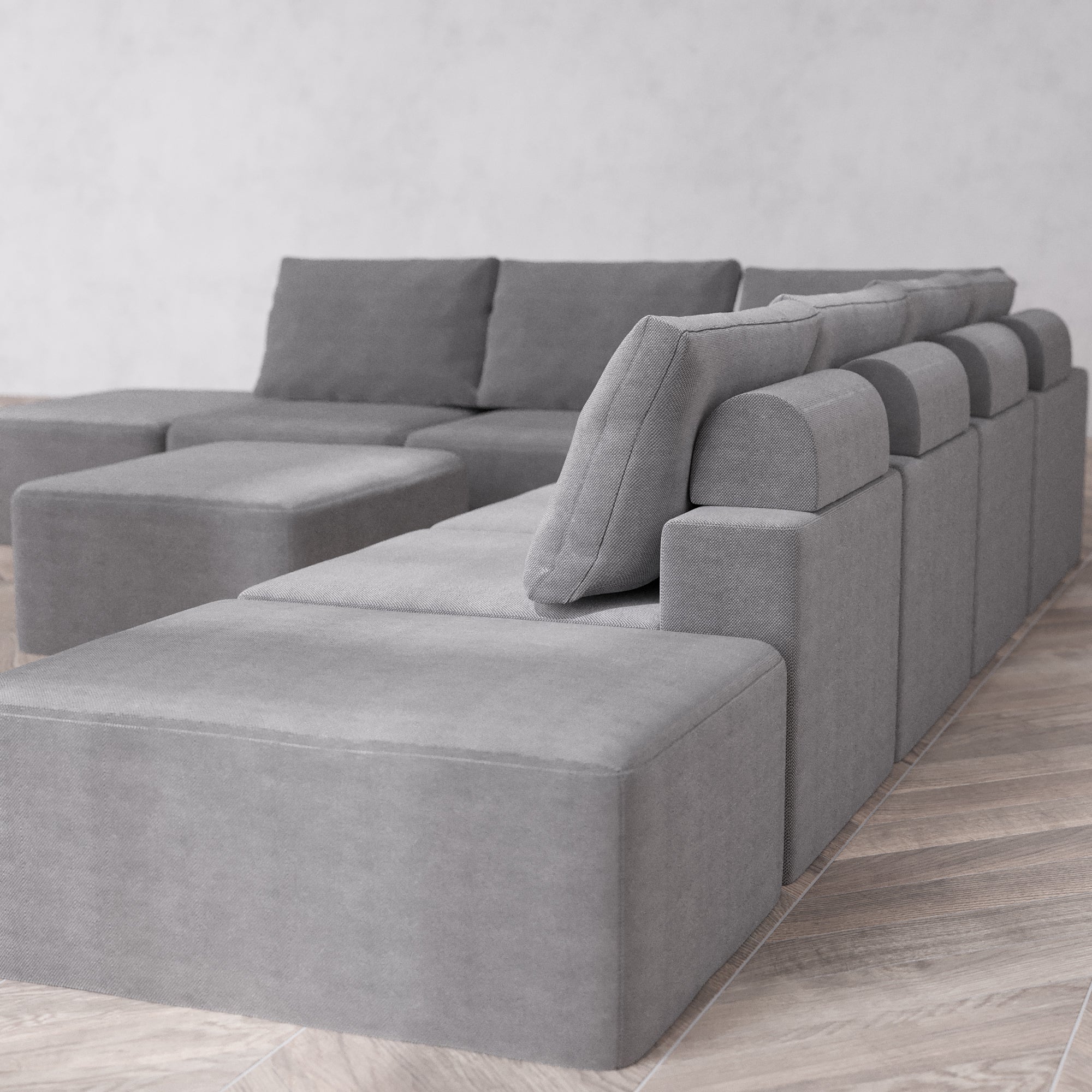 Slipcover Only - Modular Washable 8-Seater Open-Ends Corner Sectional + Chaise Ottoman Cloud + Bolster Sofa in Slate - Image 5