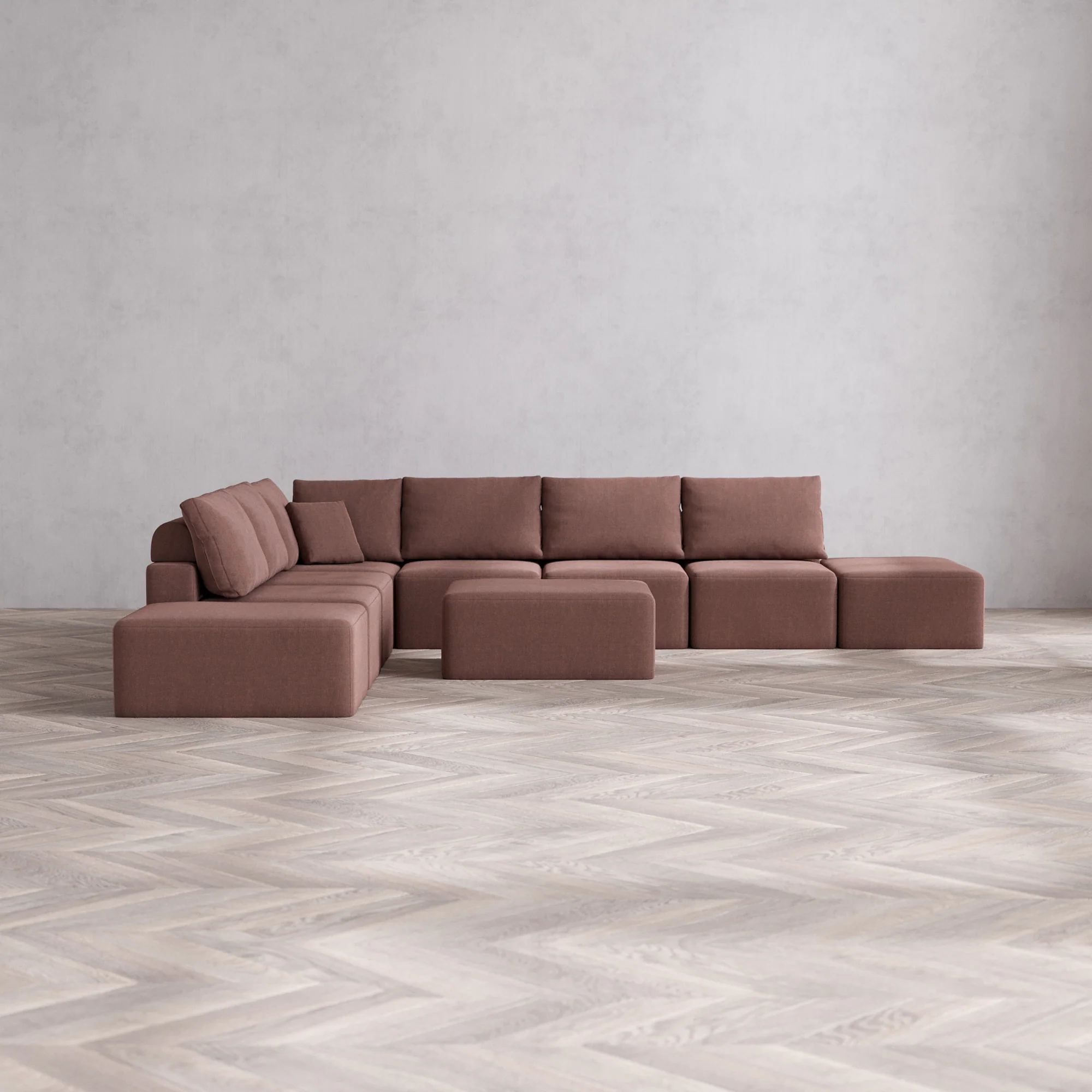 Slipcover Only - Modular Washable 8-Seater Open-Ends Corner Sectional + Chaise Ottoman Cloud + Bolster Sofa in Sumac