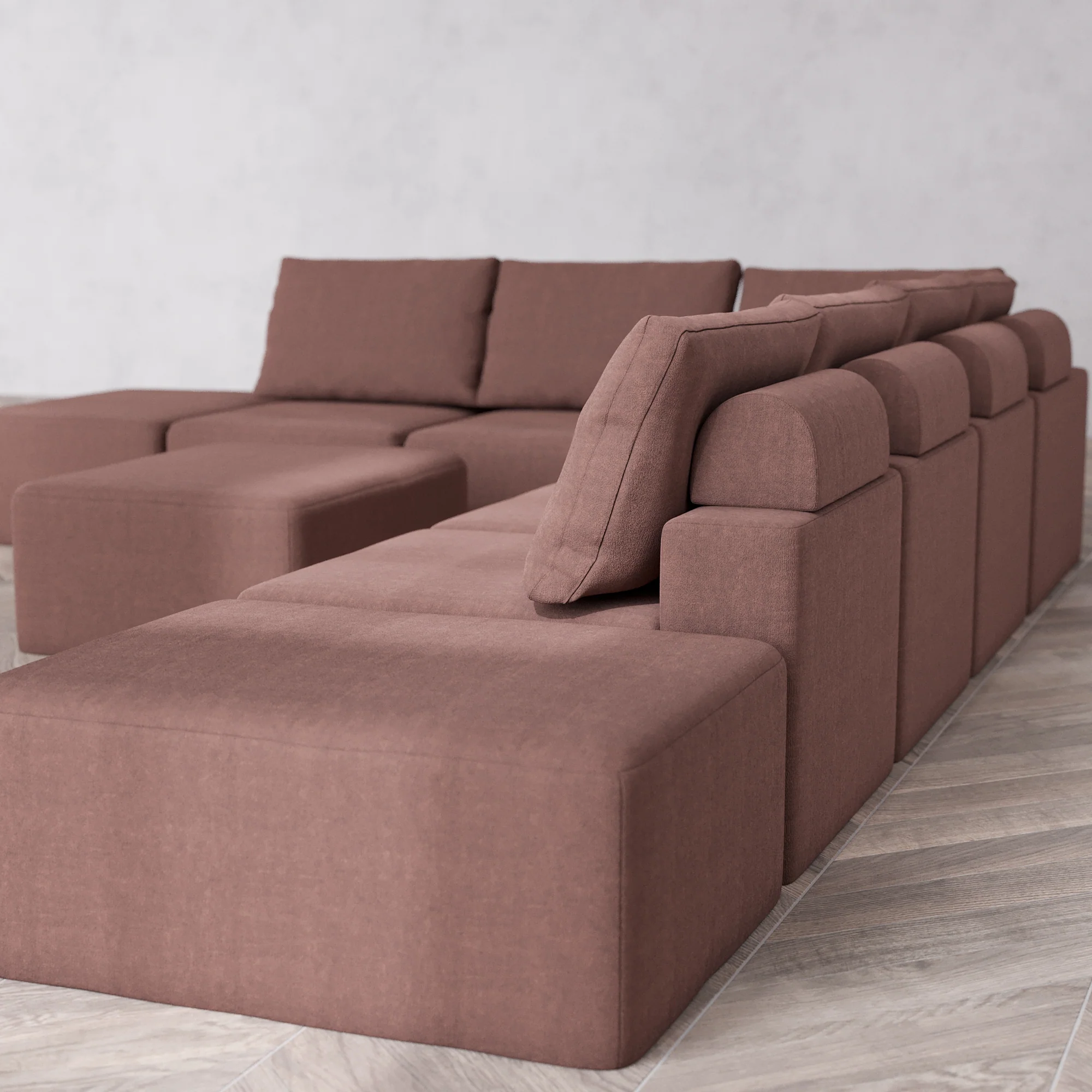 Slipcover Only - Modular Washable 8-Seater Open-Ends Corner Sectional + Chaise Ottoman Cloud + Bolster Sofa in Sumac - Image 5
