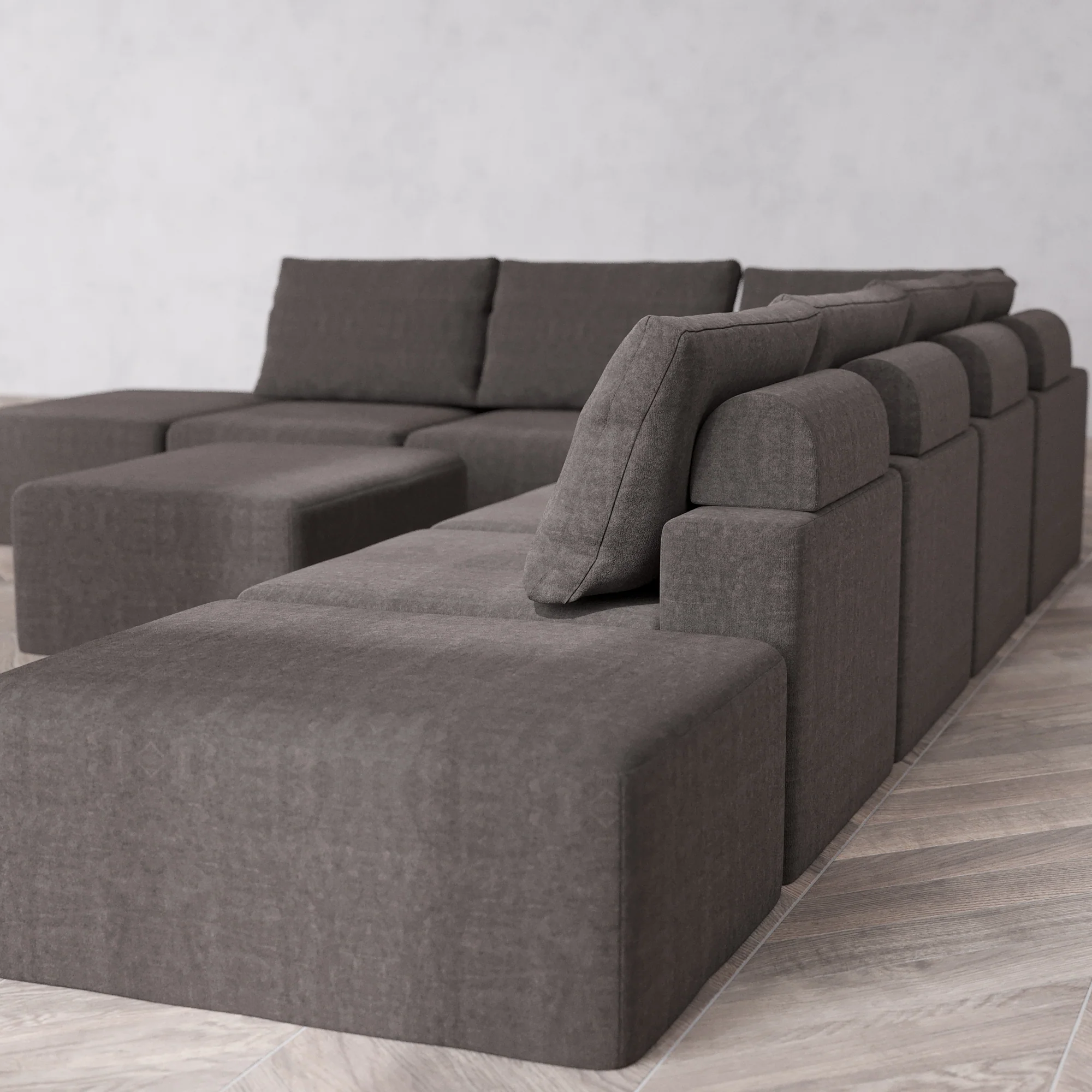 Slipcover Only - Modular Washable 8-Seater Open-Ends Corner Sectional + Chaise Ottoman Cloud + Bolster Sofa in Truffle - Image 5