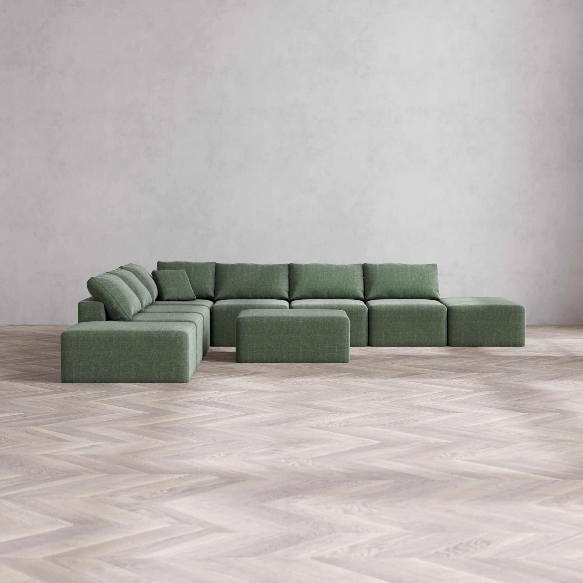 Slipcover Only - Modular Washable 8-Seater Open-Ends Corner Sectional + Chaise Ottoman Cloud Sofa in Sage