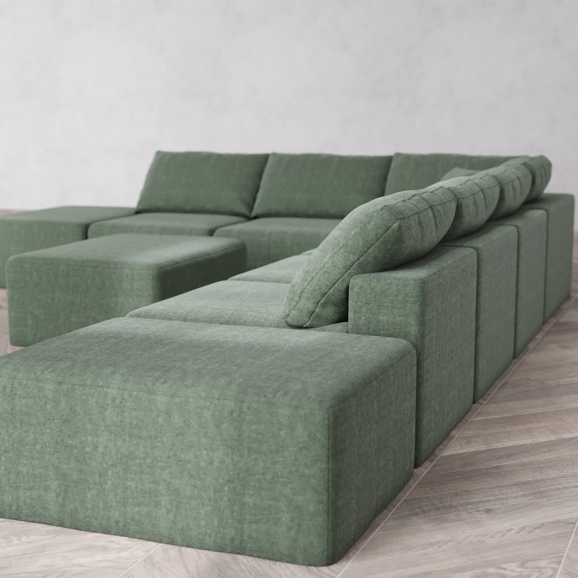 Slipcover Only - Modular Washable 8-Seater Open-Ends Corner Sectional + Chaise Ottoman Cloud Sofa in Sage - Image 5