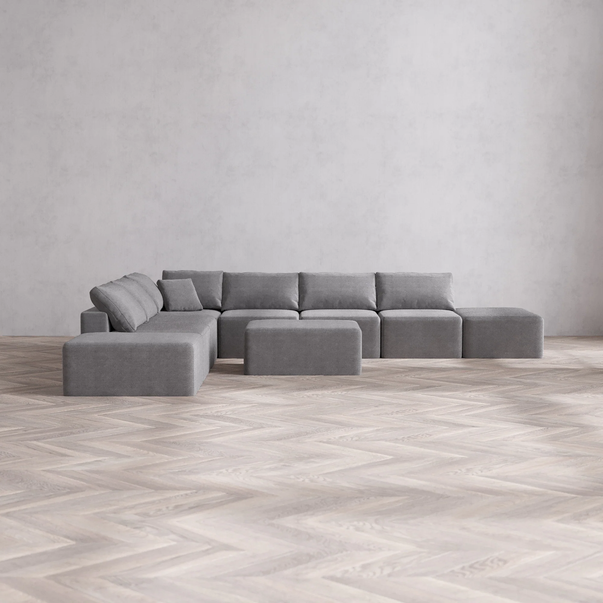 Slipcover Only - Modular Washable 8-Seater Open-Ends Corner Sectional + Chaise Ottoman Cloud Sofa in Slate