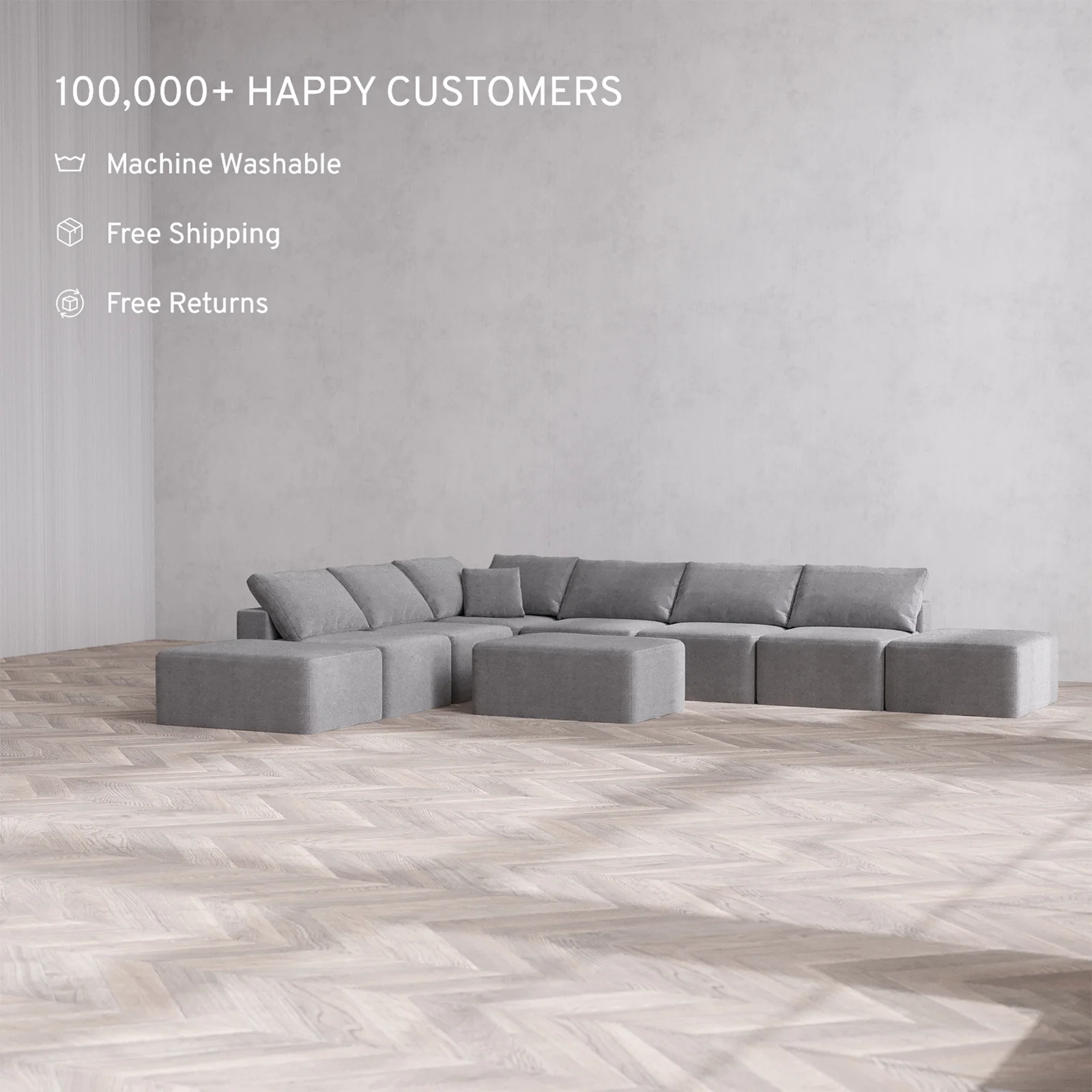 Slipcover Only - Modular Washable 8-Seater Open-Ends Corner Sectional + Chaise Ottoman Cloud Sofa in Slate - Image 2