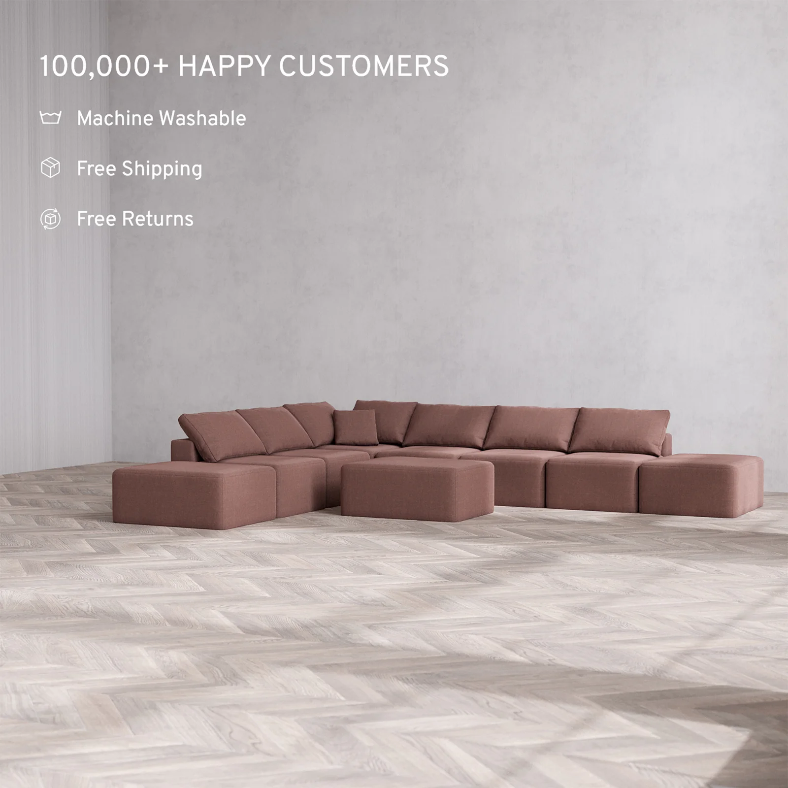 Slipcover Only - Modular Washable 8-Seater Open-Ends Corner Sectional + Chaise Ottoman Cloud Sofa in Sumac - Image 2