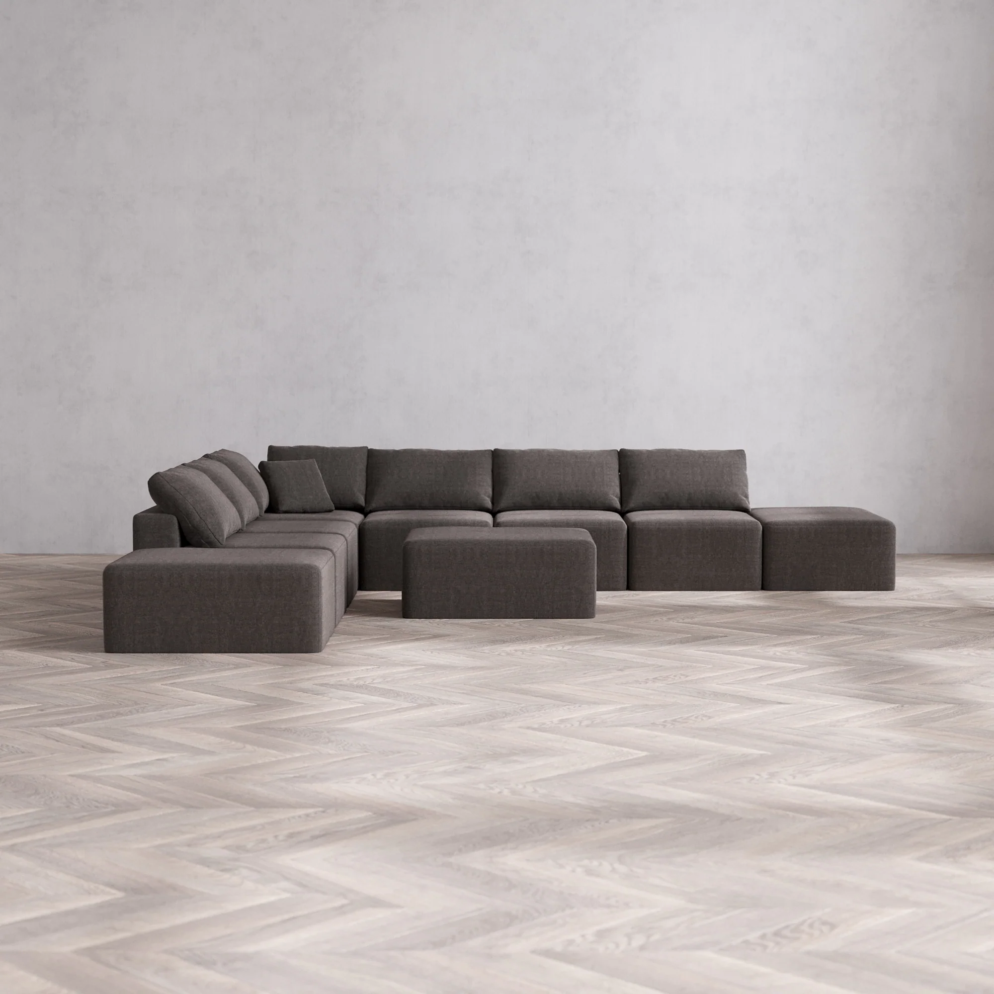 Slipcover Only - Modular Washable 8-Seater Open-Ends Corner Sectional + Chaise Ottoman Cloud Sofa in Truffle